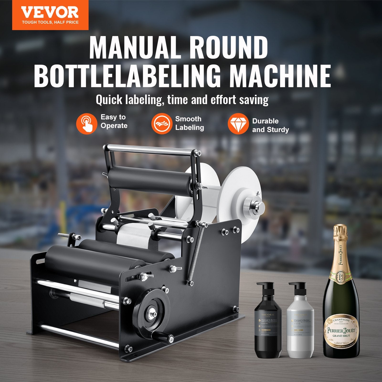 VEVOR Manual Round Labeling Machine, 15-20pcs/min, Bottle Label Applicator for Round Bottles, Adjustable Manual Round Bottle Labeler Suitable for Round Bottle Diameter 20-120 mm with Pressing Bar