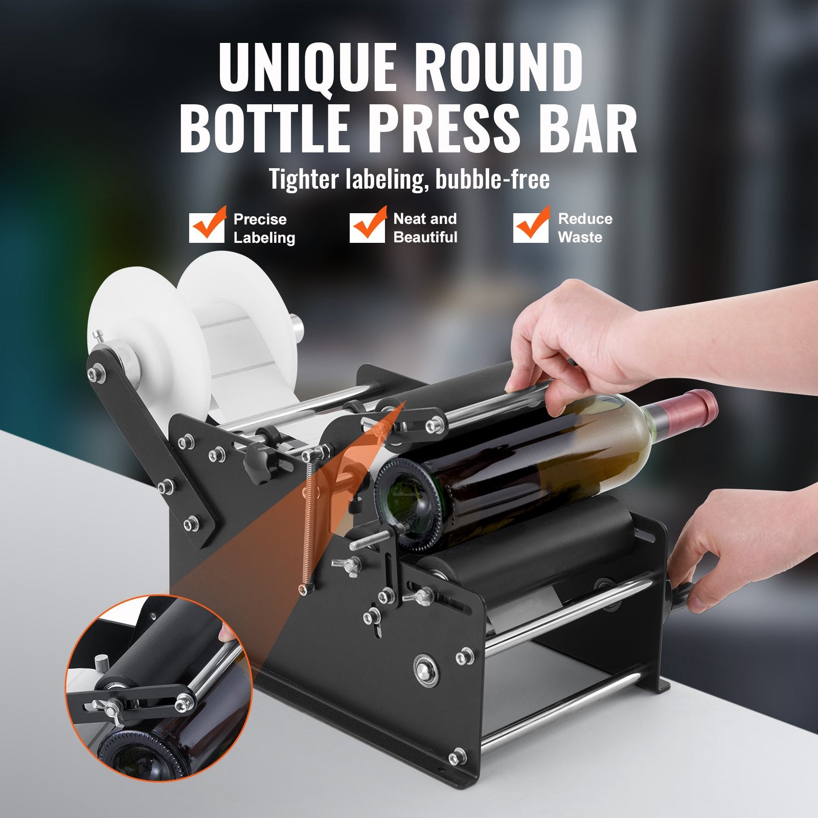 VEVOR Manual Round Labeling Machine, 15-20pcs/min, Bottle Label Applicator for Round Bottles, Adjustable Manual Round Bottle Labeler Suitable for Round Bottle Diameter 20-120 mm with Pressing Bar