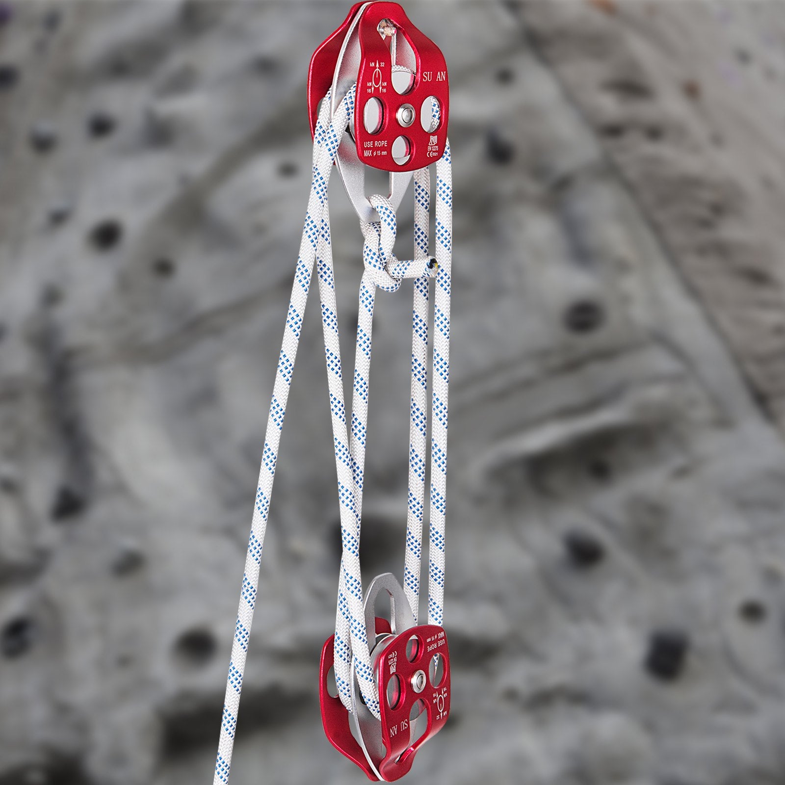 VEVOR Twin Sheave Block and Tackle 1.09-1.27cm 3048-6096cm Twin Sheave Block with Braid Rope 30-35KN 2994-3495KGS Double Pulley Rigging 1/2" x 200'