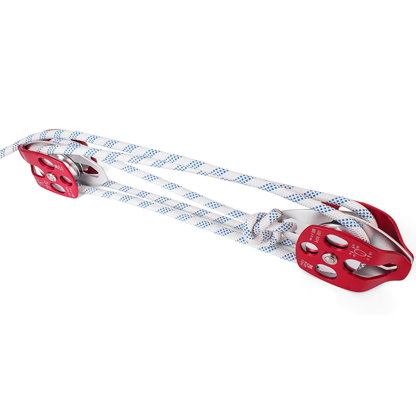 VEVOR Twin Sheave Block and Tackle 1.09-1.27cm 3048-6096cm Twin Sheave Block with Braid Rope 30-35KN 2994-3495KGS Double Pulley Rigging 1/2" x 200'