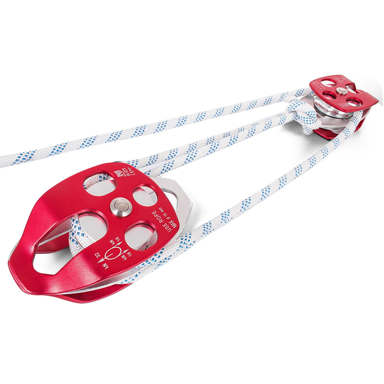 VEVOR Twin Sheave Block and Tackle 1.09-1.27cm 3048-6096cm Twin Sheave Block with Braid Rope 30-35KN 2994-3495KGS Double Pulley Rigging 1/2" x 200'