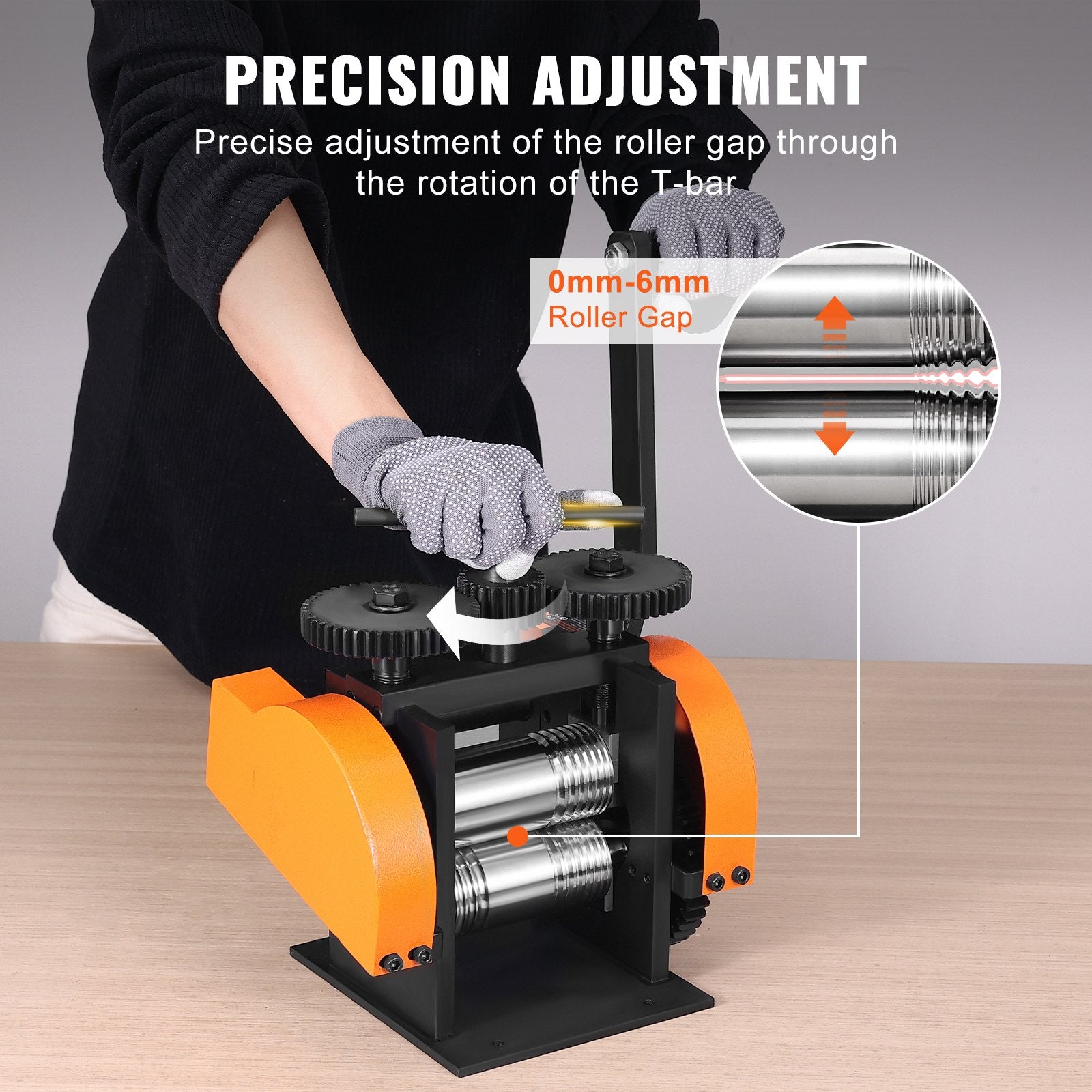 VEVOR Rolling Mill, 1.77"/45 mm Jewelry Rolling Mill Machine, 1: 2.4 Gear Ratio, 3-in-1 Multi-function Rolling Mill, 0-6 mm Press Thickness for Metal Jewelry Making Sheet Square Wire Semicircle
