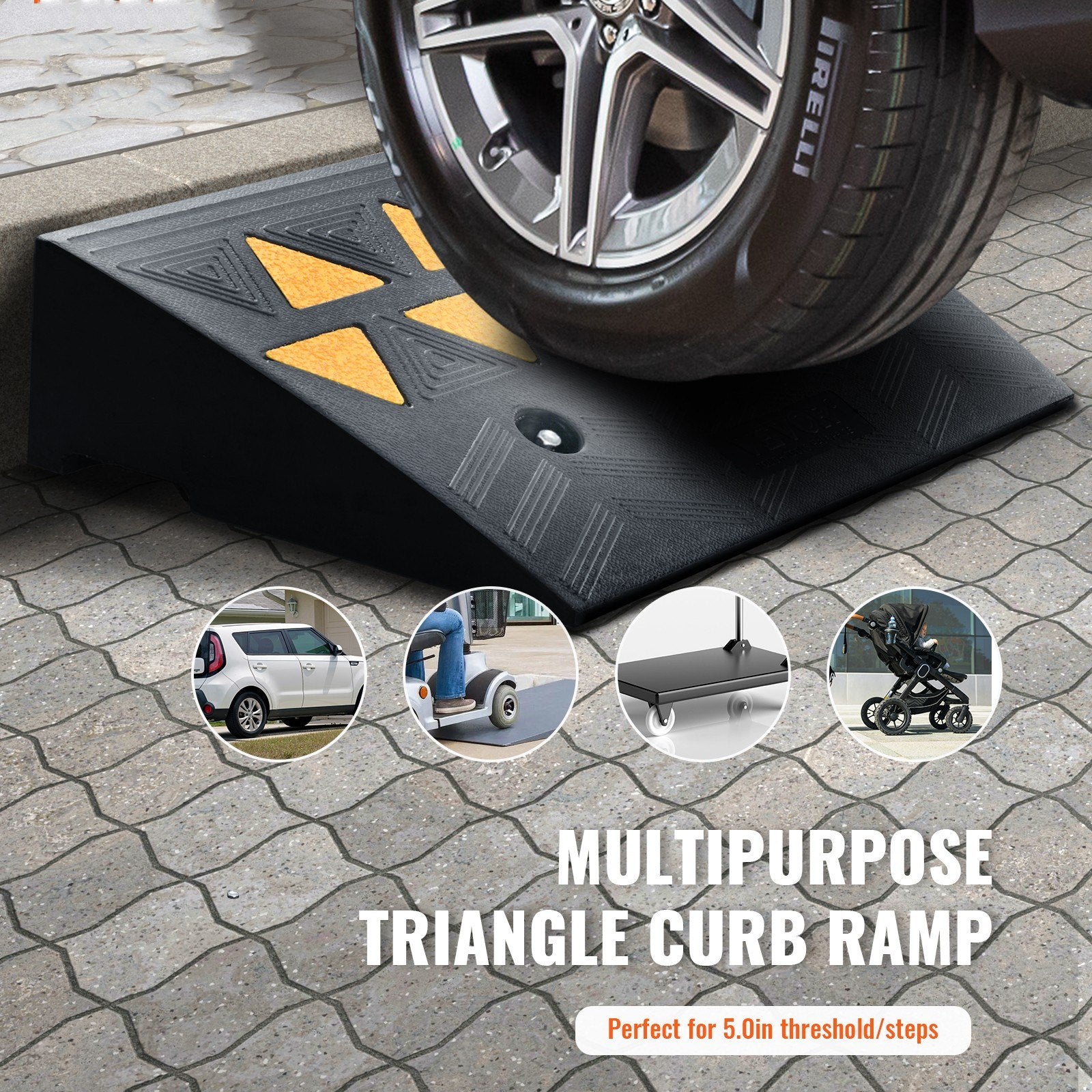 VEVOR Rubber Curb Ramp 2 Pack, 12.7 cm Rise Height Heavy-Duty 15 tons Load Capacity Threshold Ramps, Driveway Ramps with Stable Grid Structure for Cars, Wheelchairs, Bikes, Motorcycles