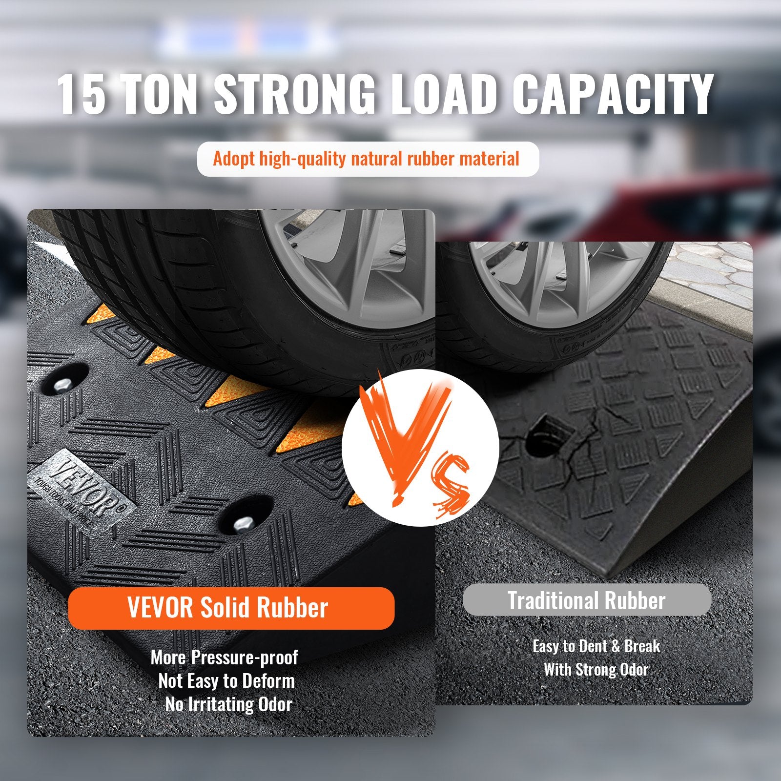 VEVOR Rubber Curb Ramp 2 Pack, 12.7 cm Rise Height Heavy-Duty 15 tons Load Capacity Threshold Ramps, Driveway Ramps with Stable Grid Structure for Cars, Wheelchairs, Bikes, Motorcycles