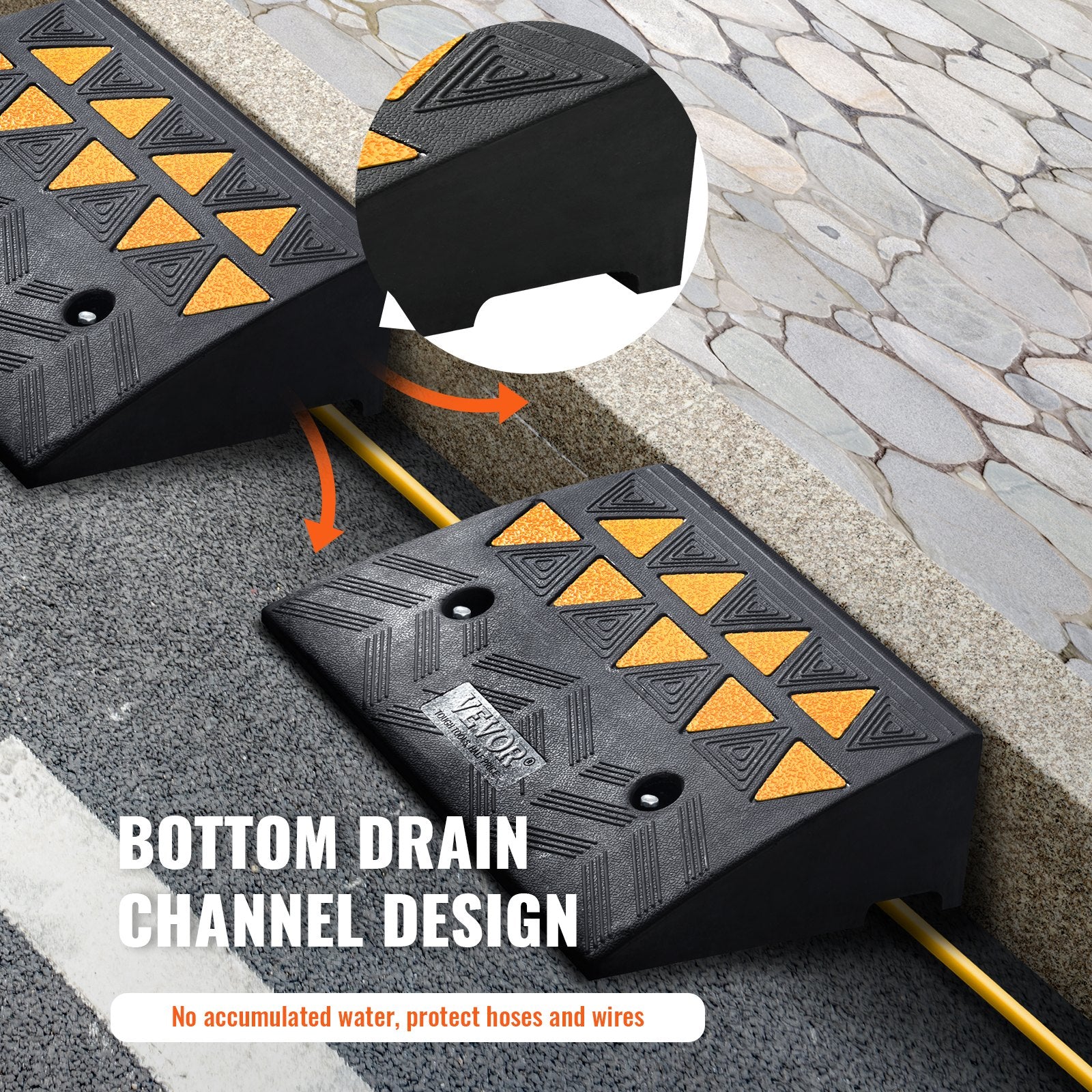 VEVOR Rubber Curb Ramp 2 Pack, 12.7 cm Rise Height Heavy-Duty 15 tons Load Capacity Threshold Ramps, Driveway Ramps with Stable Grid Structure for Cars, Wheelchairs, Bikes, Motorcycles
