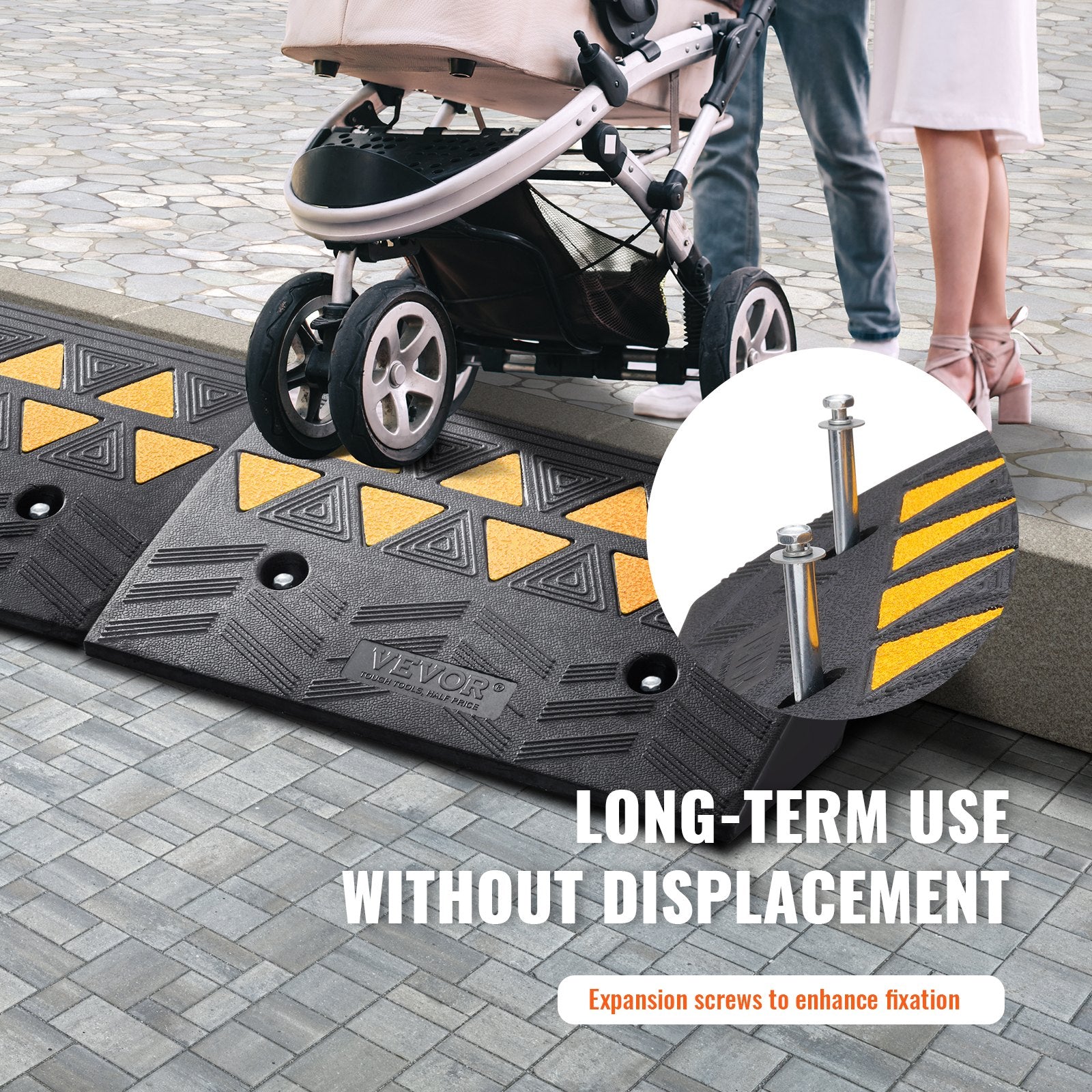 VEVOR Rubber Curb Ramp 2 Pack, 12.7 cm Rise Height Heavy-Duty 15 tons Load Capacity Threshold Ramps, Driveway Ramps with Stable Grid Structure for Cars, Wheelchairs, Bikes, Motorcycles