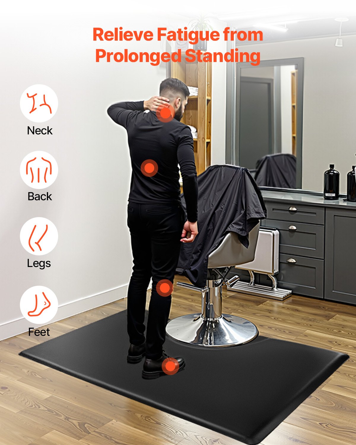 VEVOR Salon Mat for Hair Stylist, 1525 x 915 mm Rectangle Salon Chair Mat Anti Fatigue, 23mm Thickened PVC + PU Barber Shop Floor Mat with Round Cut Out, Anti-Trip Beveled Edges & Non-slip Bottom
