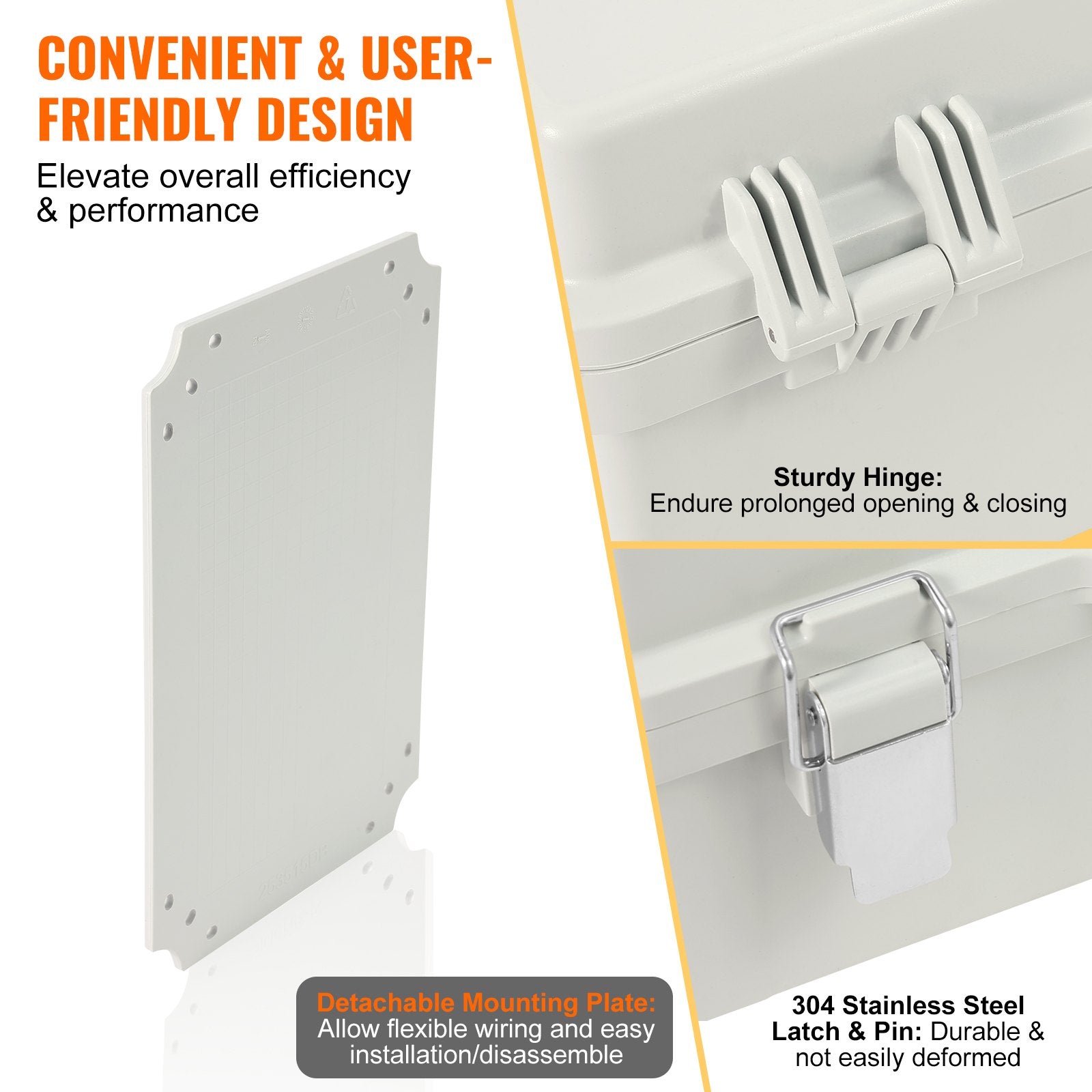 VEVOR Outdoor Electrical Junction Box, 300 x 200 x 180 mm, ABS Plastic Electrical Enclosure Box with Hinged Cover Stainless Steel Latch, IP67 Dustproof Waterproof for Outdoor Electrical Projects