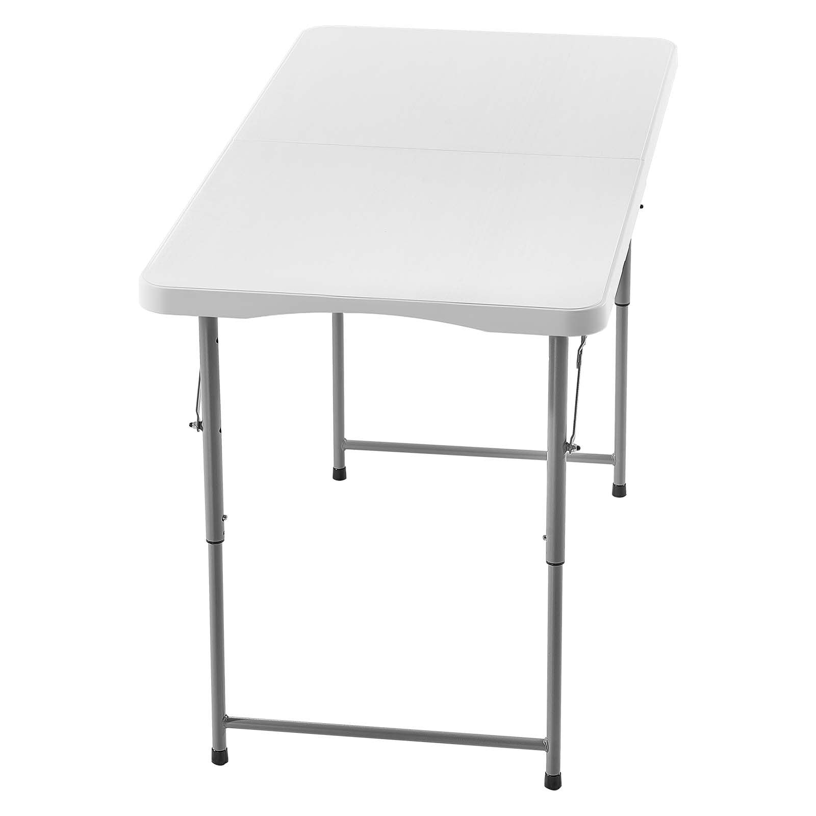VEVOR Folding Table, 4 Ft Heavy Duty Portable Fold-in-Half Utility Table, Indoor Outdoor Plastic Rectangle Table with Adjustable Height and Built in Handle, for Party, Dining, Picnic, Camping, White