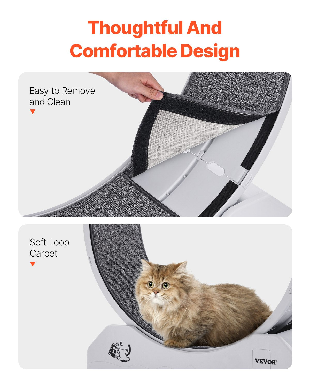 VEVOR Cat Exercise Wheel, 31.5 in, Large Cat Running Wheel with Secure Brake & Carpeted Runway, Quiet Operation Cat Treadmill, Indoor Cats Exerciser Wheel for Pets Weight Loss & Health White