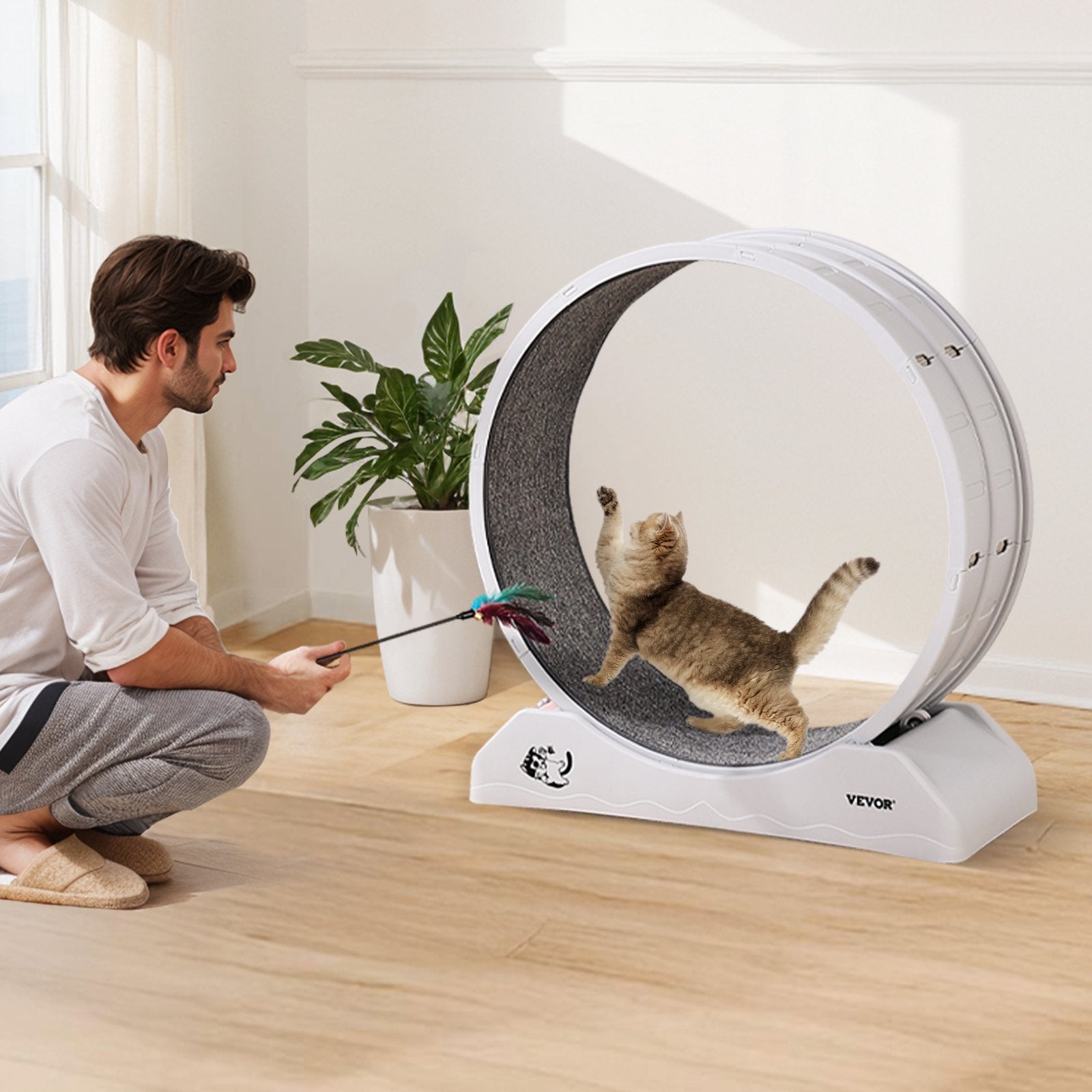 VEVOR Cat Exercise Wheel, 31.5 in, Large Cat Running Wheel with Secure Brake & Carpeted Runway, Quiet Operation Cat Treadmill, Indoor Cats Exerciser Wheel for Pets Weight Loss & Health White