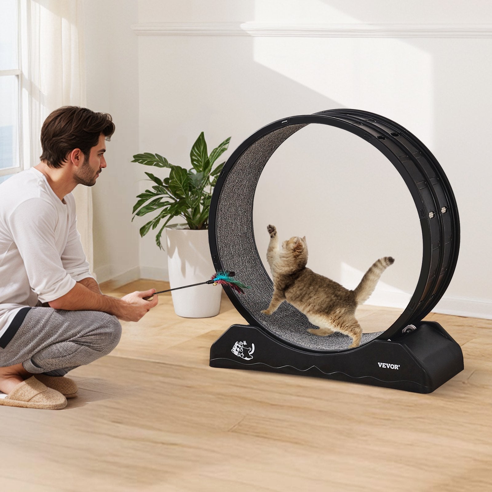 VEVOR Cat Exercise Wheel, 31.5 in, Large Cat Running Wheel with Secure Brake & Carpeted Runway, Quiet Operation Cat Treadmill, Indoor Cats Exerciser Wheel for Pets Weight Loss & Health Black