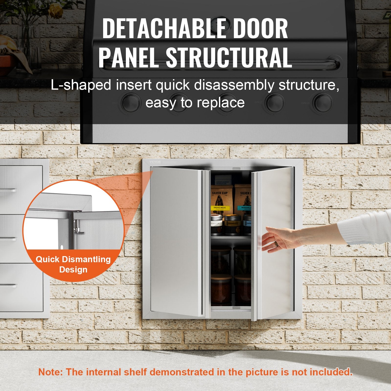 VEVOR BBQ Access Door, 610x610 mm Double Outdoor Kitchen Door, Stainless Steel Flush Mount Door, Wall Vertical Door with Recessed Handles , for BBQ Island, Grilling Station, Outside Cabinet