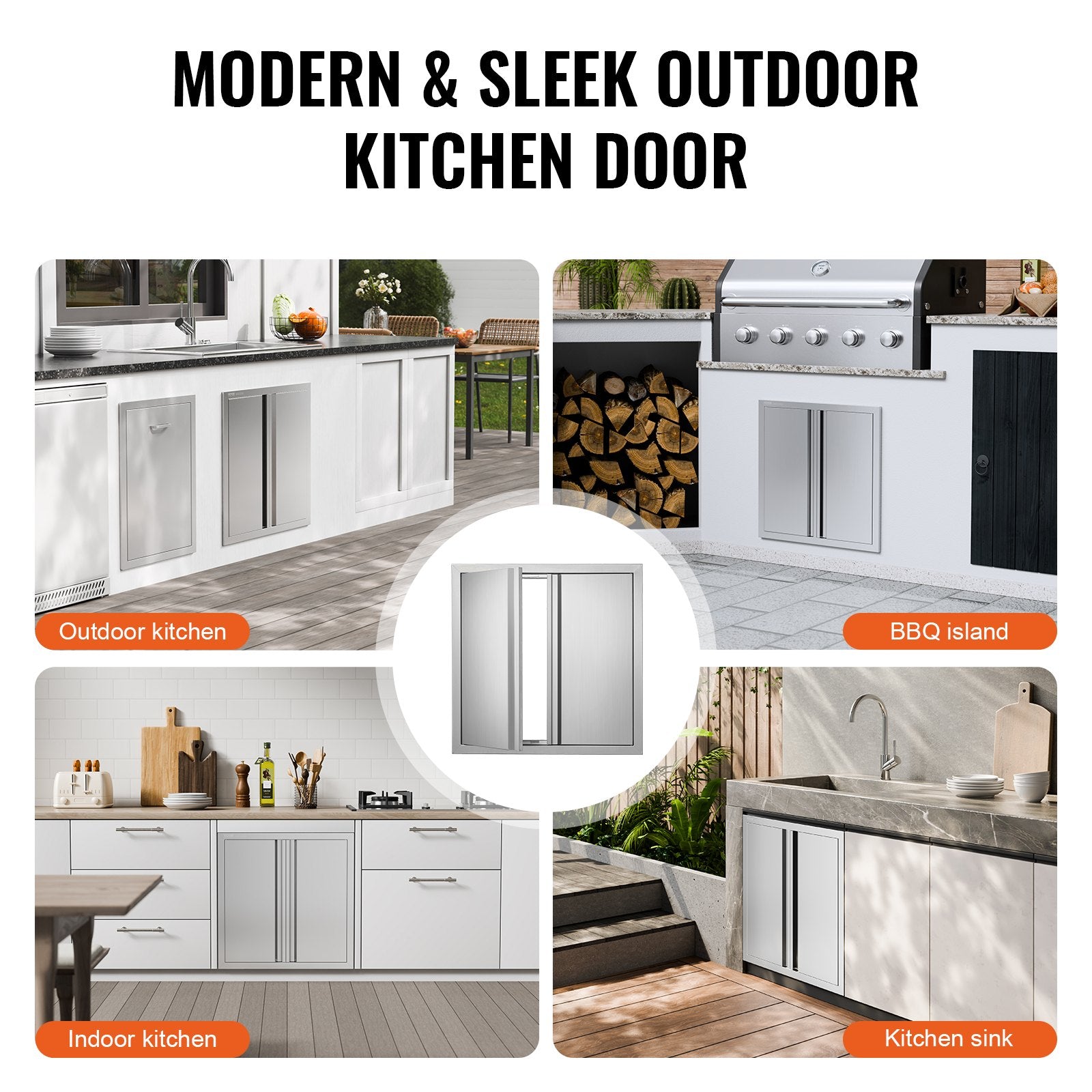 VEVOR BBQ Access Door, 610x610 mm Double Outdoor Kitchen Door, Stainless Steel Flush Mount Door, Wall Vertical Door with Recessed Handles , for BBQ Island, Grilling Station, Outside Cabinet