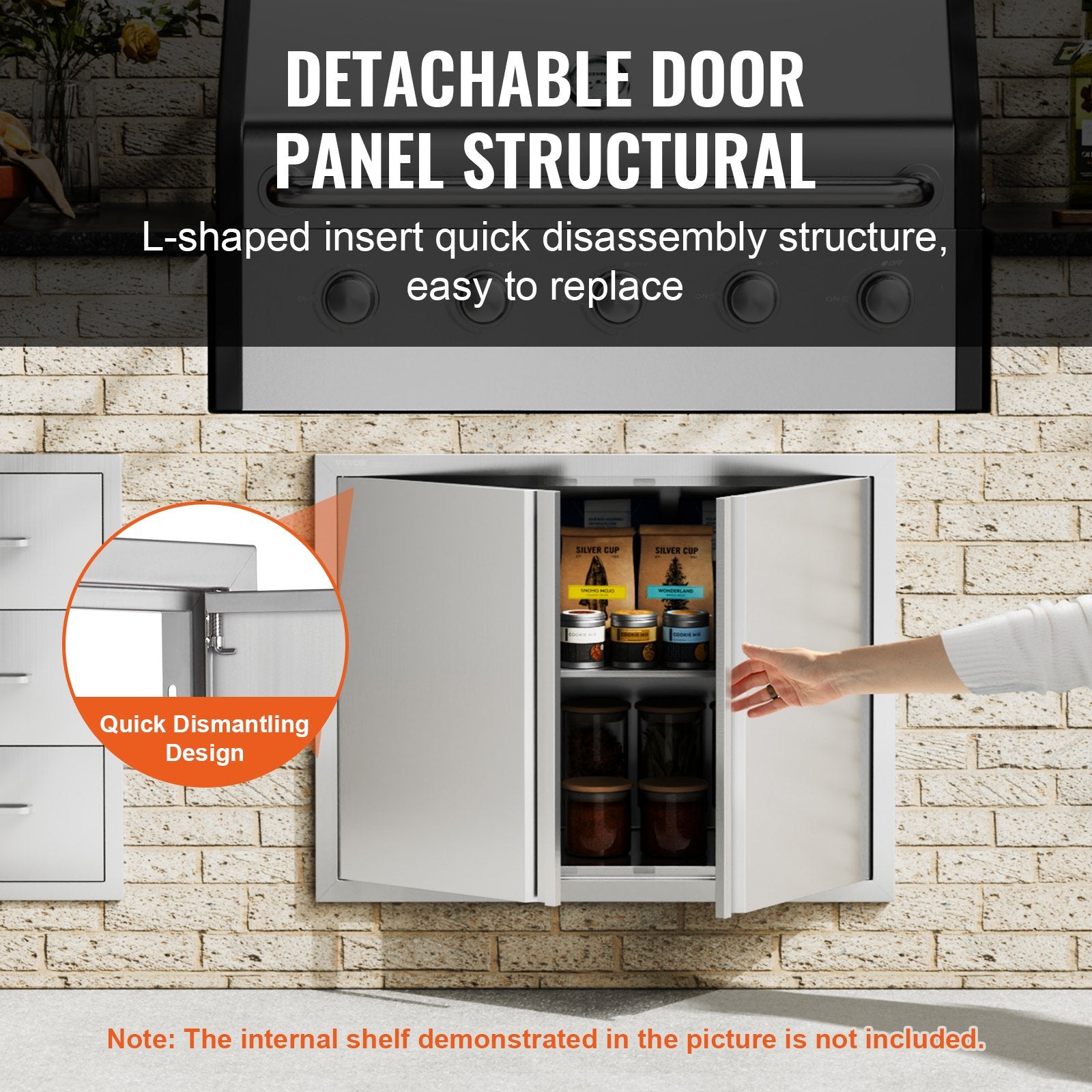 VEVOR BBQ Access Door, 787x609 mm Double Outdoor Kitchen Door, Stainless Steel Flush Mount Door, Wall Vertical Door with Recessed Handles , for BBQ Island, Grilling Station, Outside Cabinet