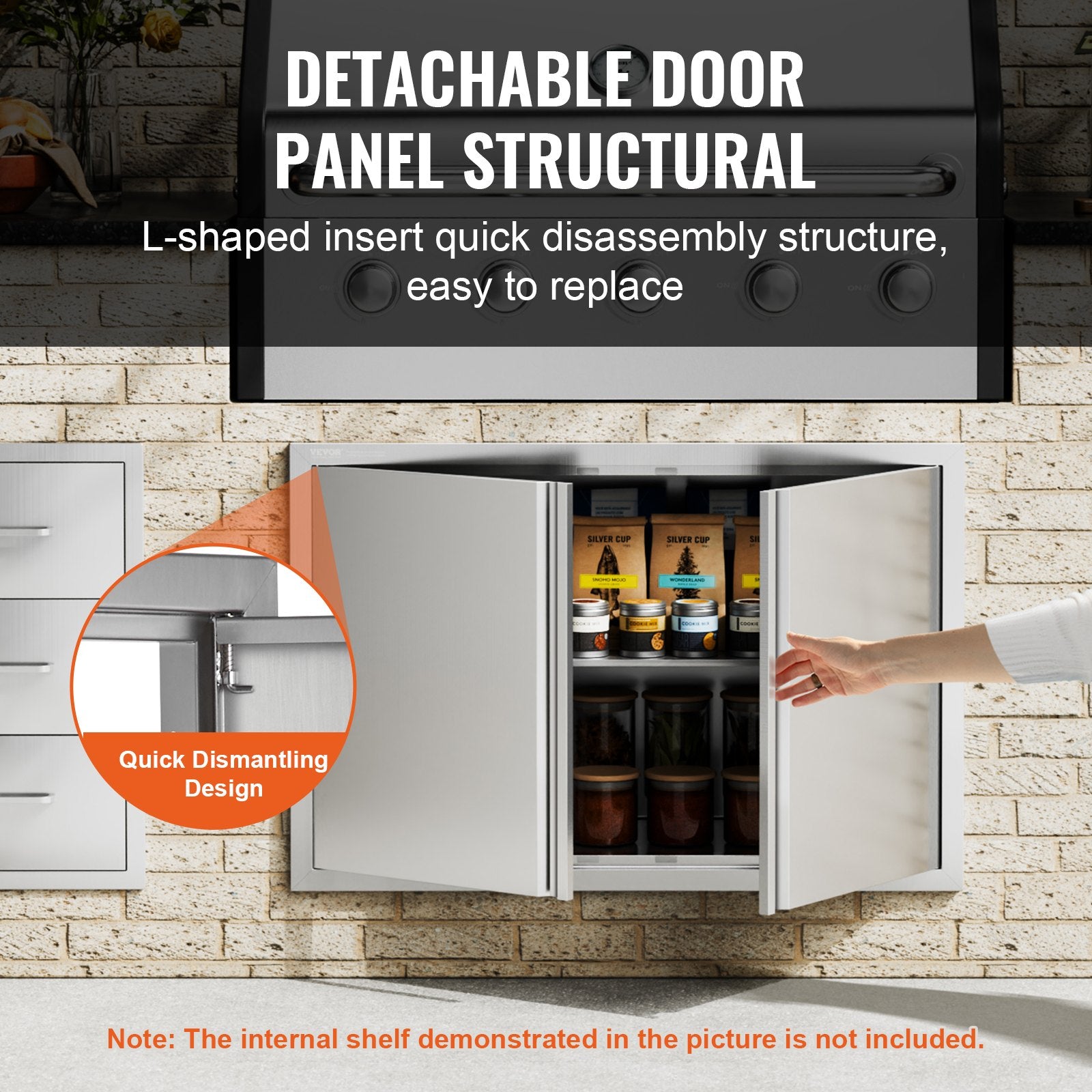 VEVOR BBQ Access Door, 914x610 mm Double Outdoor Kitchen Door, Stainless Steel Flush Mount Door, Wall Vertical Door with Recessed Handles , for BBQ Island, Grilling Station, Outside Cabinet