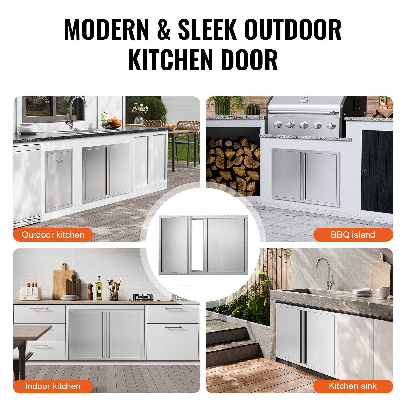 VEVOR BBQ Access Door, 914x610 mm Double Outdoor Kitchen Door, Stainless Steel Flush Mount Door, Wall Vertical Door with Recessed Handles , for BBQ Island, Grilling Station, Outside Cabinet
