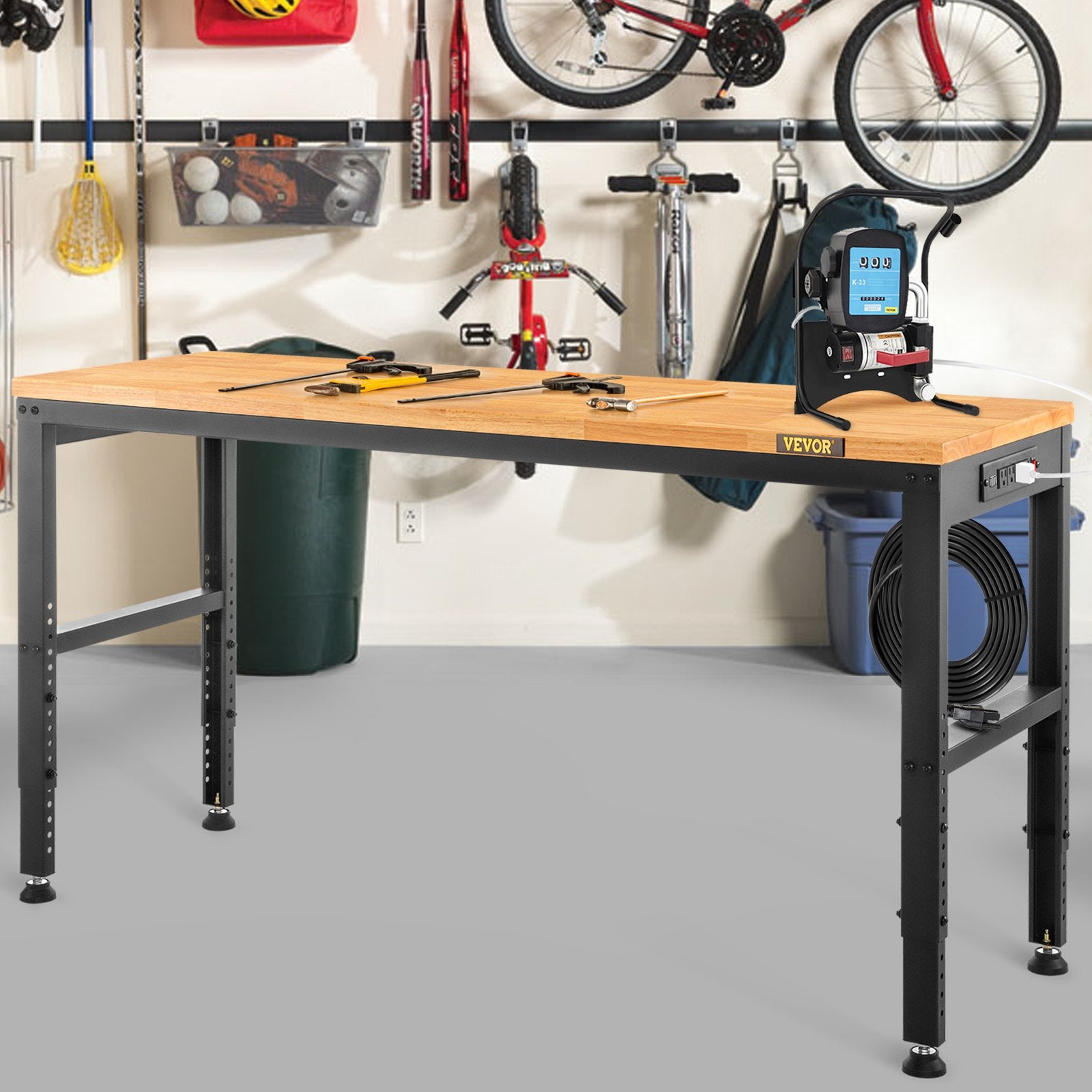 VEVOR Adjustable Height Workbench 1549 x 508 mm Work Bench Table Power Outlets