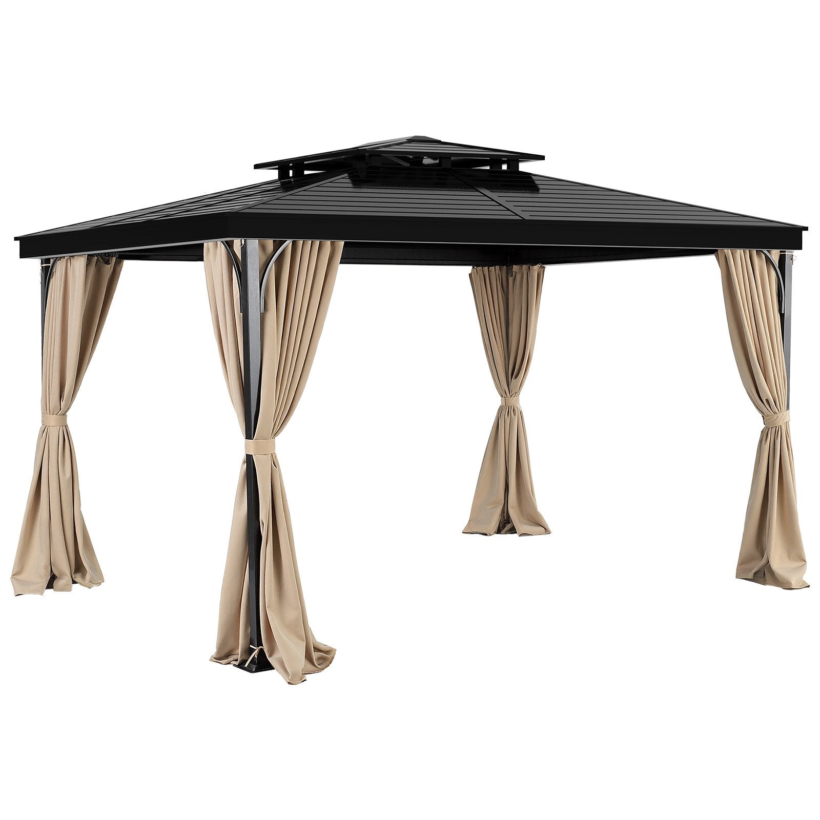VEVOR Gazebo Curtains Outdoor, 12' x 10' x 7.3' Gazebos, 4-Panel Sidewall Gazebo Privacy Curtains with Zippers, Outdoor Curtain Replacement for Patio Canopy, Only Curtain, Khaki