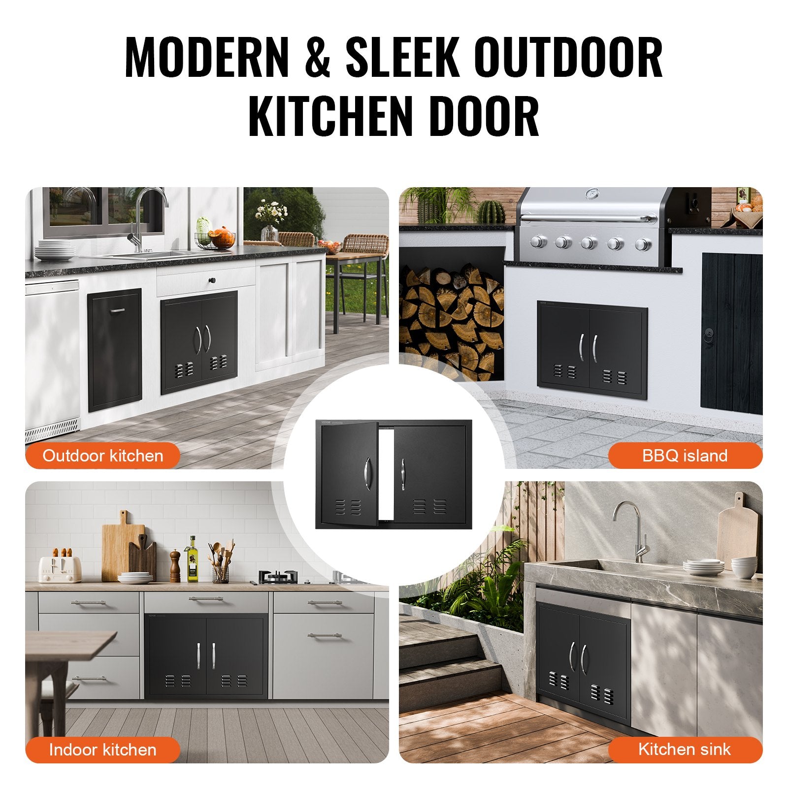 VEVOR BBQ Access Door,762 x533 mm Double Outdoor Kitchen Door, Cold Plate Flush Mount Door, Wall Vertical Door with Handles and Ventss, for BBQ Island, Grilling Station, Outside Cabinet