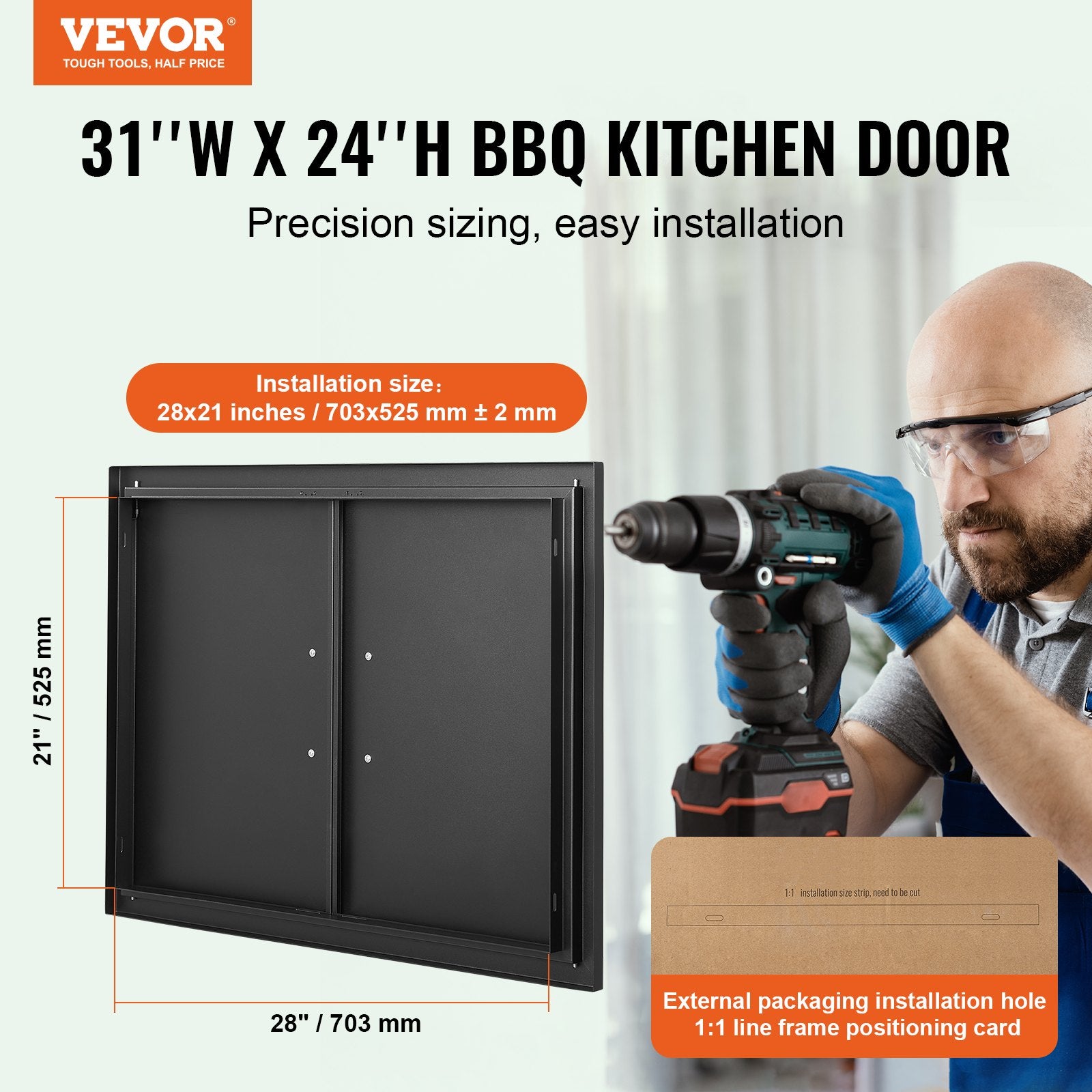 VEVOR BBQ Access Door, 788x610 mm Double Outdoor Kitchen Door, Cold Plate Flush Mount Door, Wall Vertical Door with Handles, for BBQ Island, Grilling Station, Outside Cabinet