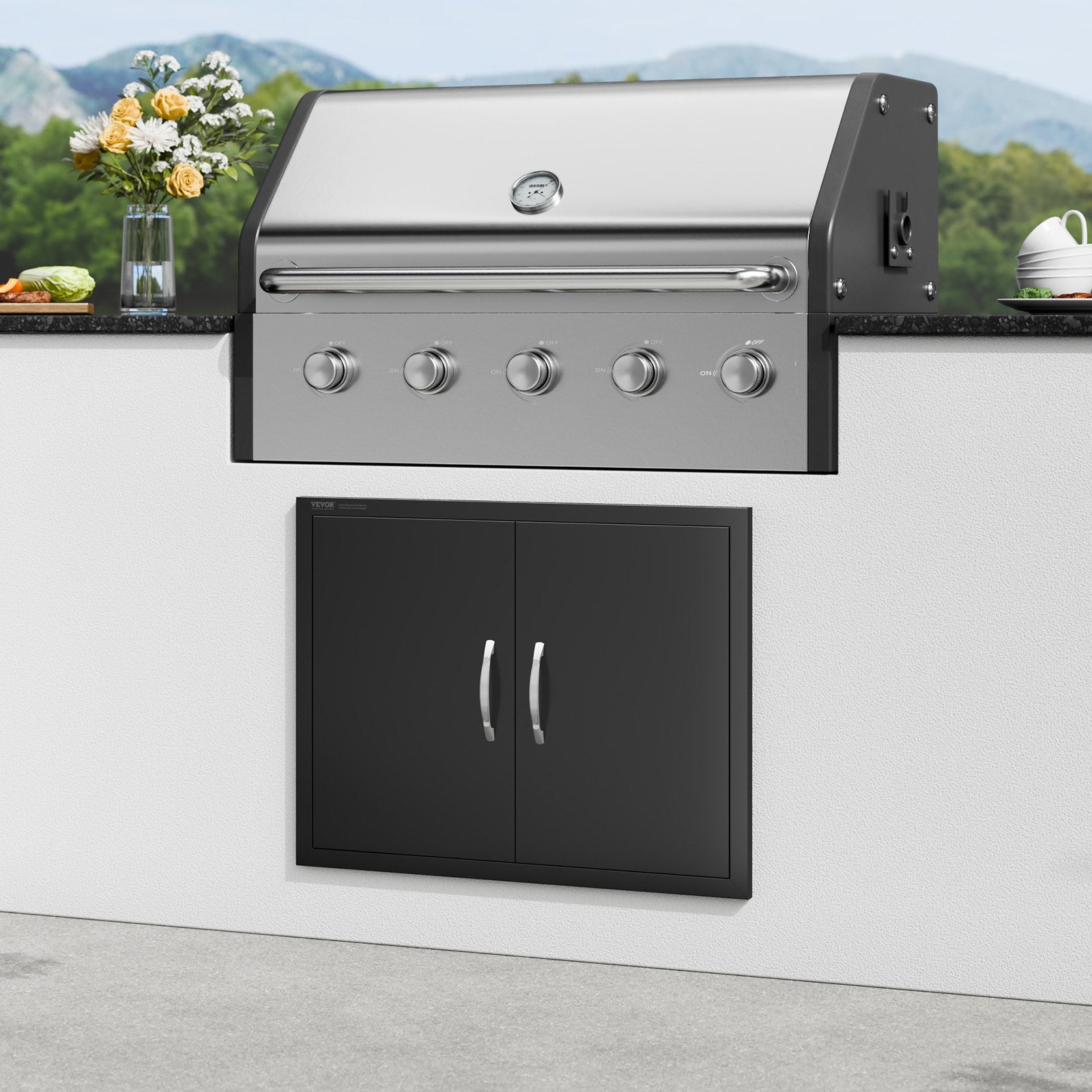 VEVOR BBQ Access Door, 788x610 mm Double Outdoor Kitchen Door, Cold Plate Flush Mount Door, Wall Vertical Door with Handles, for BBQ Island, Grilling Station, Outside Cabinet