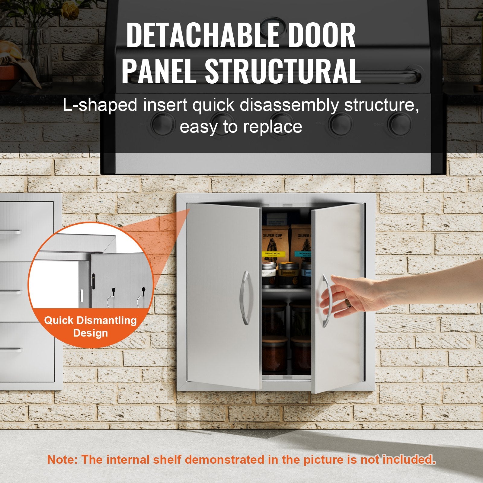 VEVOR BBQ Access Door, 610x610 mm Double Outdoor Kitchen Door, Stainless Steel Flush Mount Door, Double Wall Vertical Door with Handles and Hooks, for BBQ Island, Grilling Station, Outside Cabinet