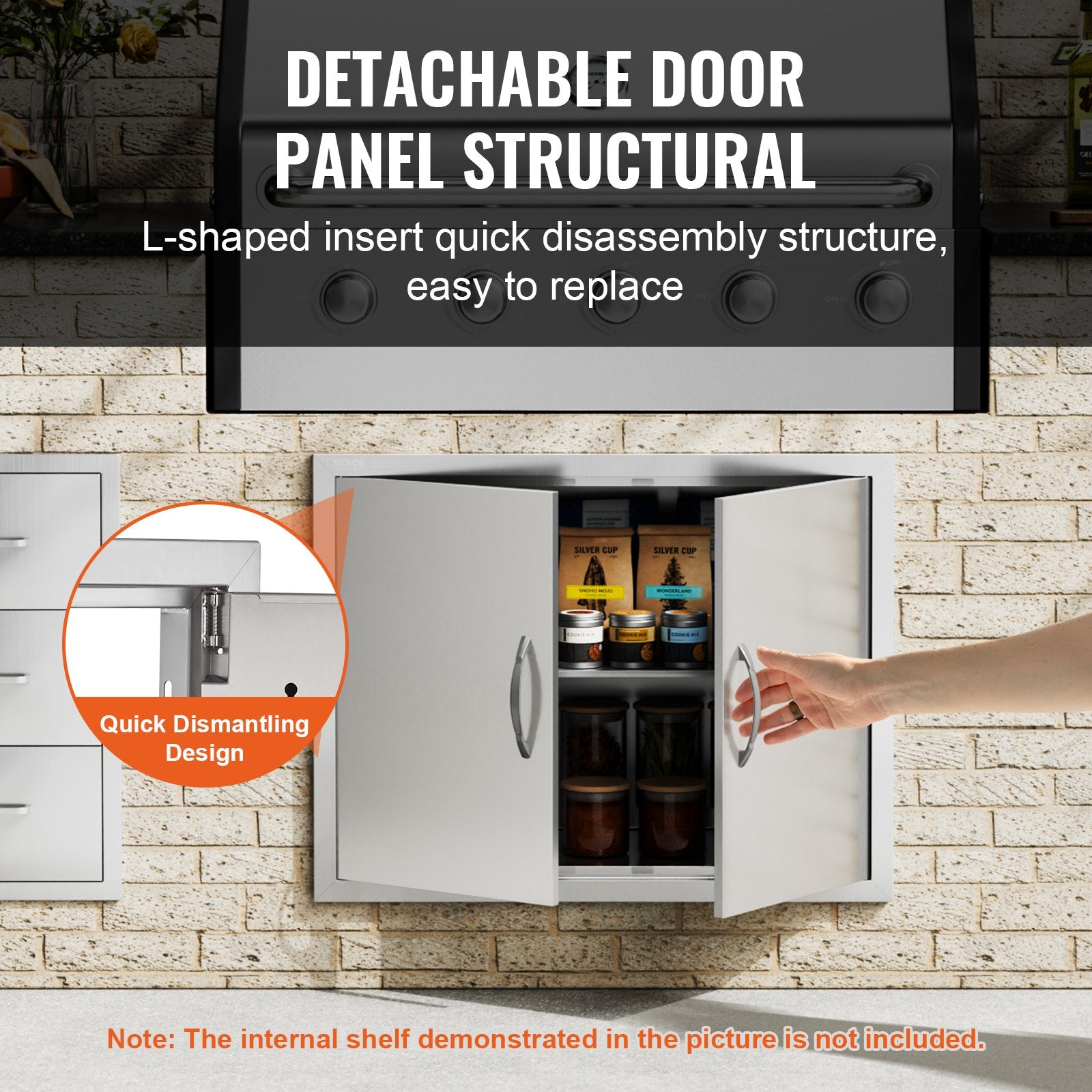 VEVOR BBQ Access Door, 787x609 mm Double Outdoor Kitchen Door, Stainless Steel Flush Mount Door, Double Wall Vertical Door with Handles and Hooks, for BBQ Island, Grilling Station, Outside Cabinet