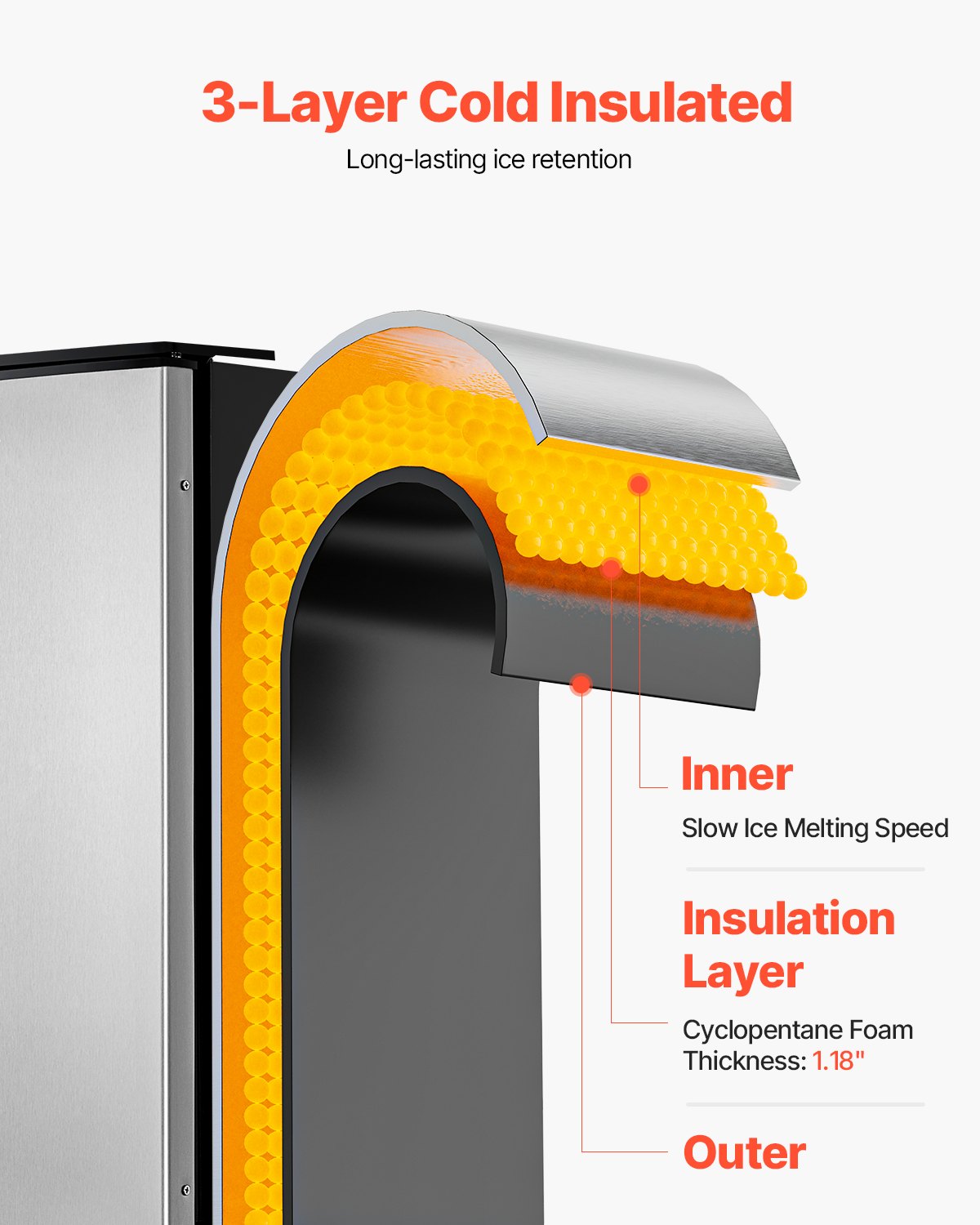VEVOR Undercounter Built-in Ice Maker, 80 Lbs/Day Under Counter Ice Maker Machine with Reversible Door Stainless Steel, Freestanding Ice Maker for Commercial Home Kitchen, Electric Drainage