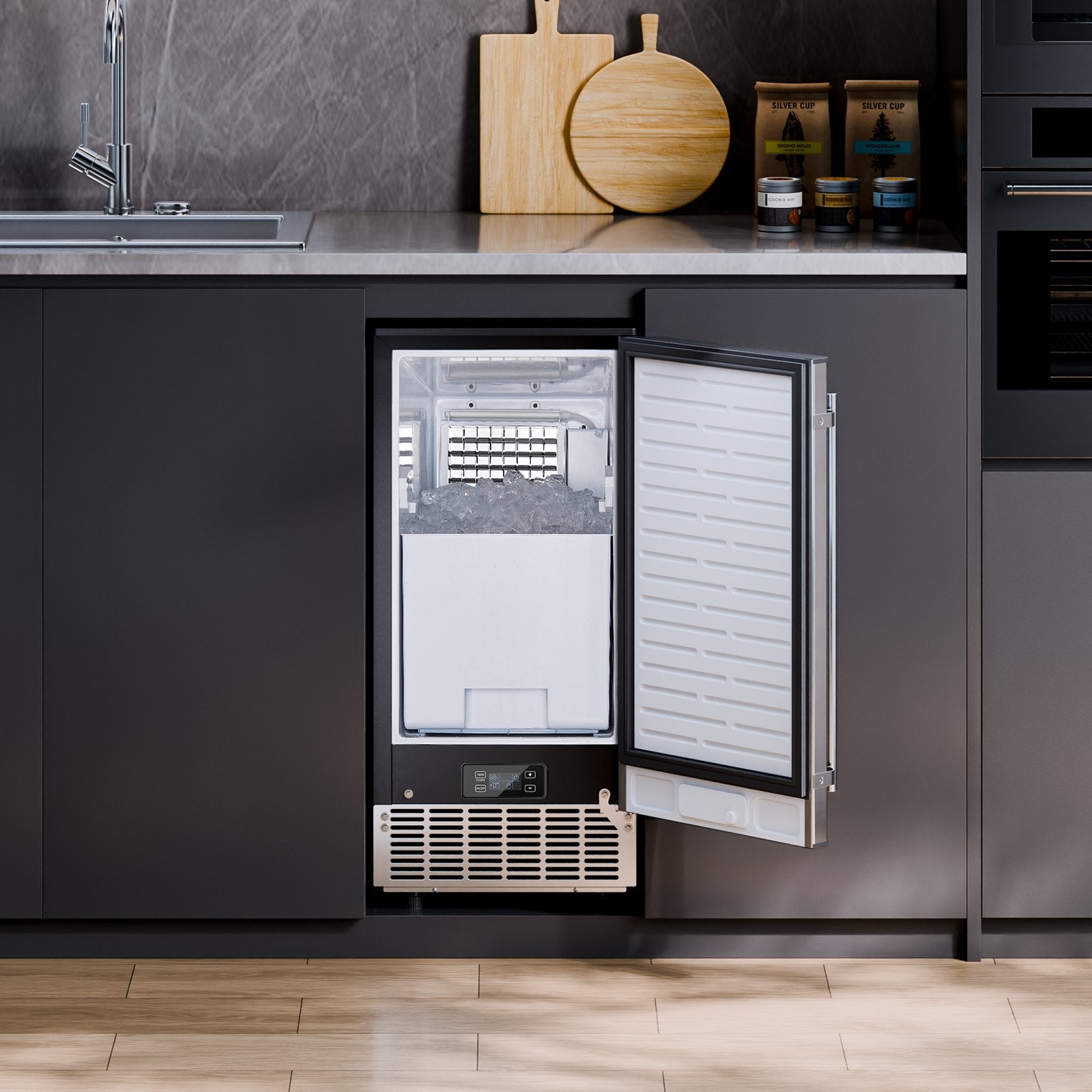VEVOR Undercounter Built-in Ice Maker, 80 Lbs/Day Under Counter Ice Maker Machine with Reversible Door Stainless Steel, Freestanding Ice Maker for Commercial Home Kitchen, Electric Drainage