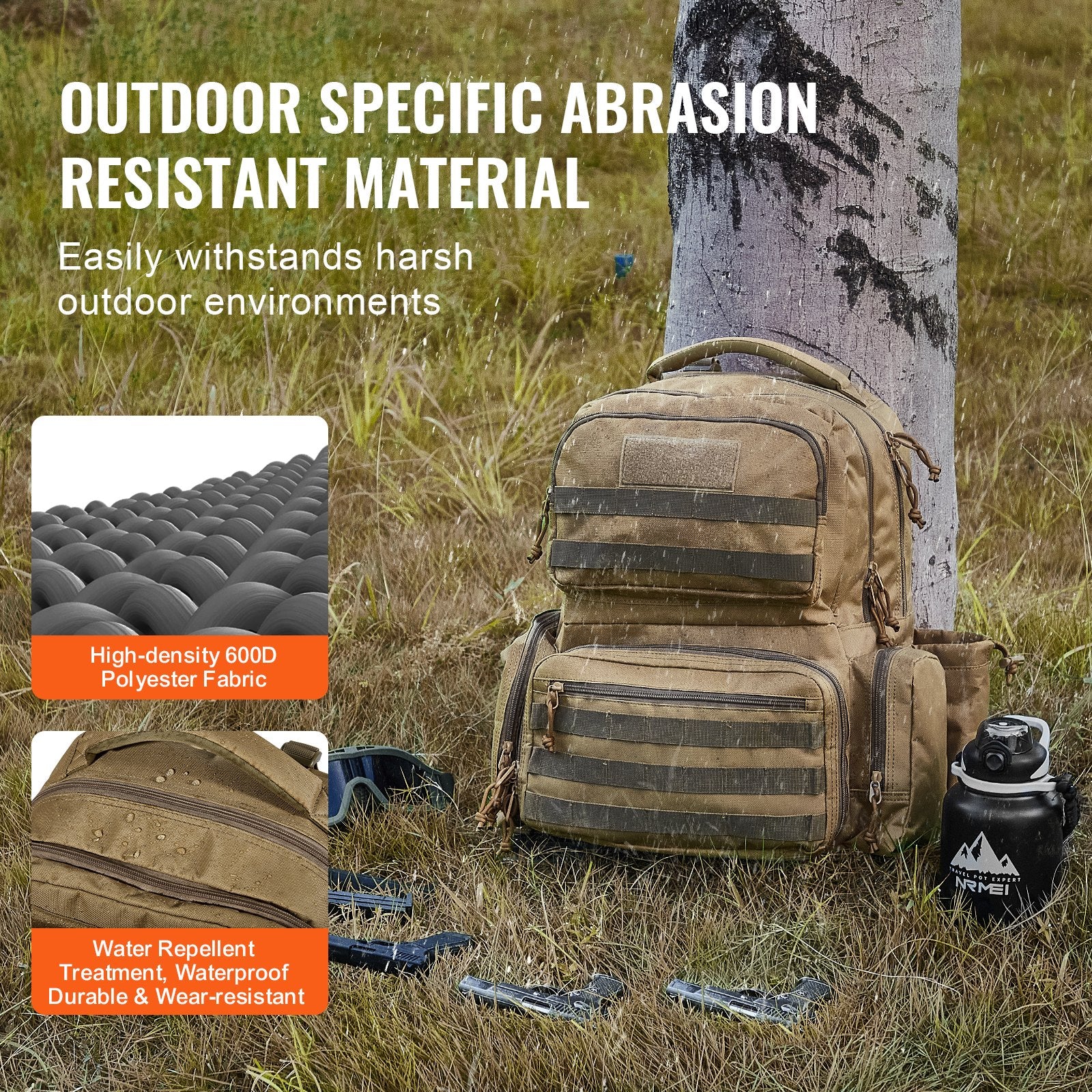 VEVOR Tactical Range Backpack for 6 Pistols, Gun Backpack with 6 Independent Pistol Bags & 10 Magazines, Pistol Backpack for Outdoor Hunting Shooting, Range Bag for Handguns Lockable Zipper, Brown
