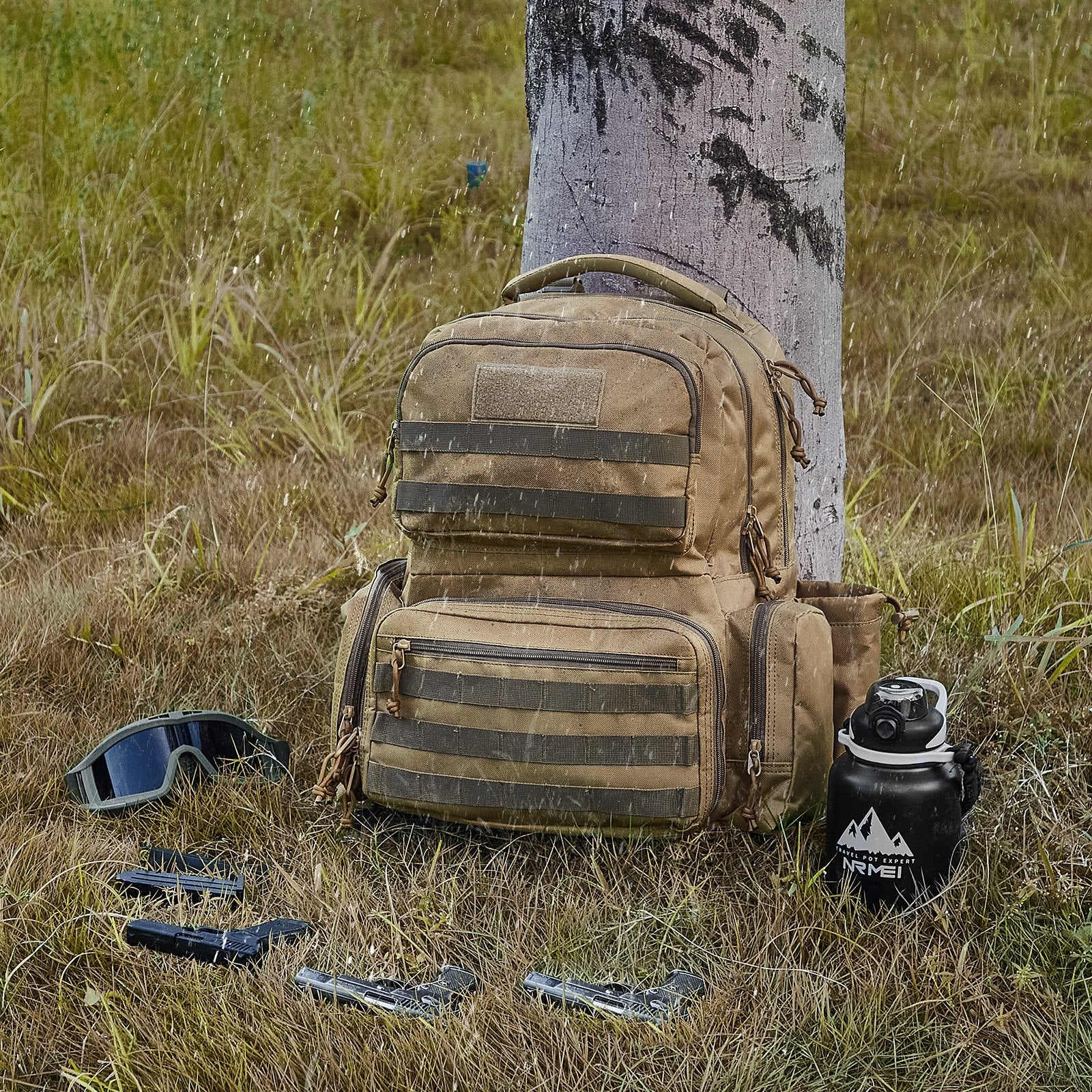 VEVOR Tactical Range Backpack for 6 Pistols, Gun Backpack with 6 Independent Pistol Bags & 10 Magazines, Pistol Backpack for Outdoor Hunting Shooting, Range Bag for Handguns Lockable Zipper, Brown