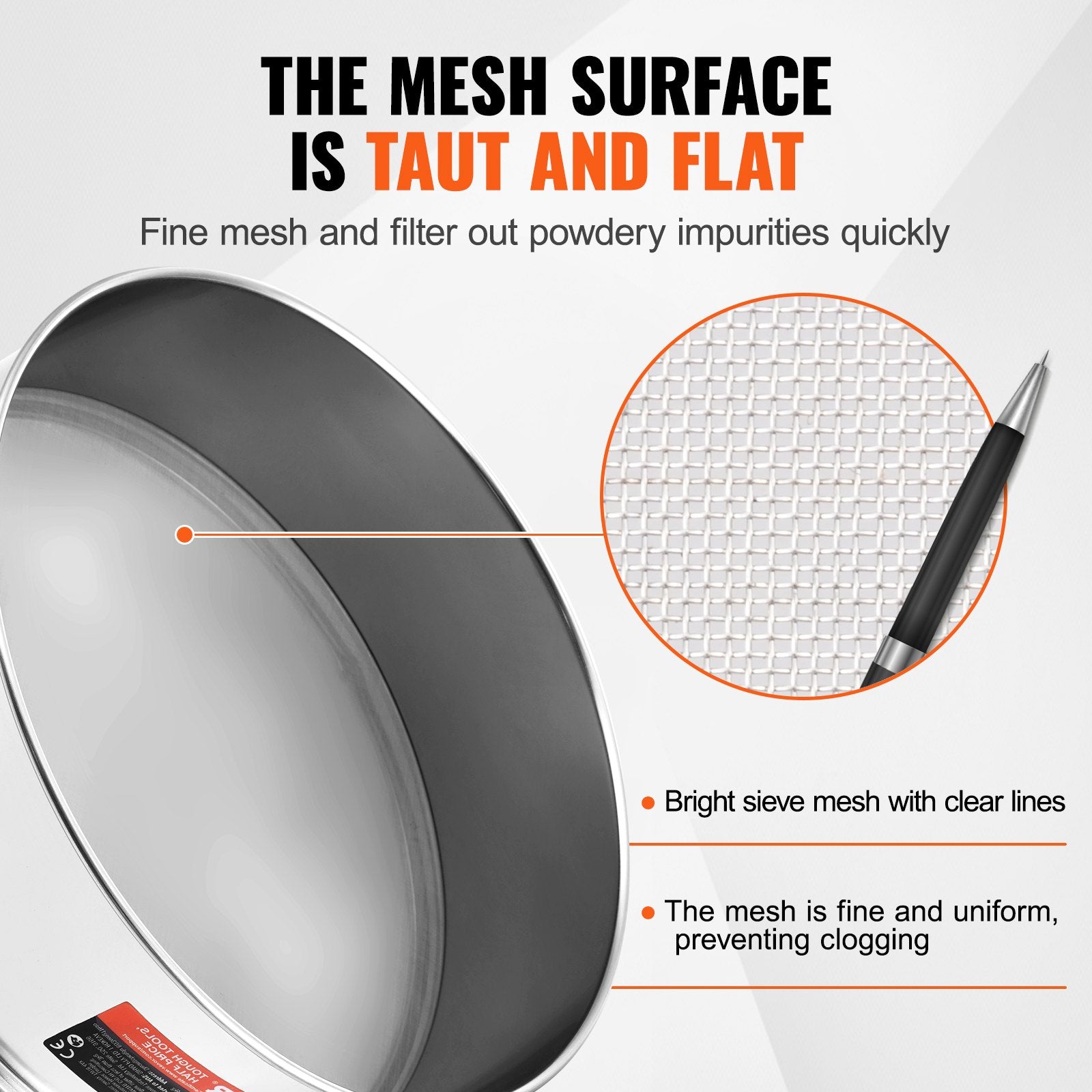VEVOR Flour Sieve Fine Mesh, 80 Mesh Flour Sifter, 304 Stainless Steel Fine Mesh Sifter Food-grade, Dia. 12.6" Fine Mesh Strainers for Baking, 5 Sizes Mesh hole for Mungbean, Rice, Flour, Pearl Powder