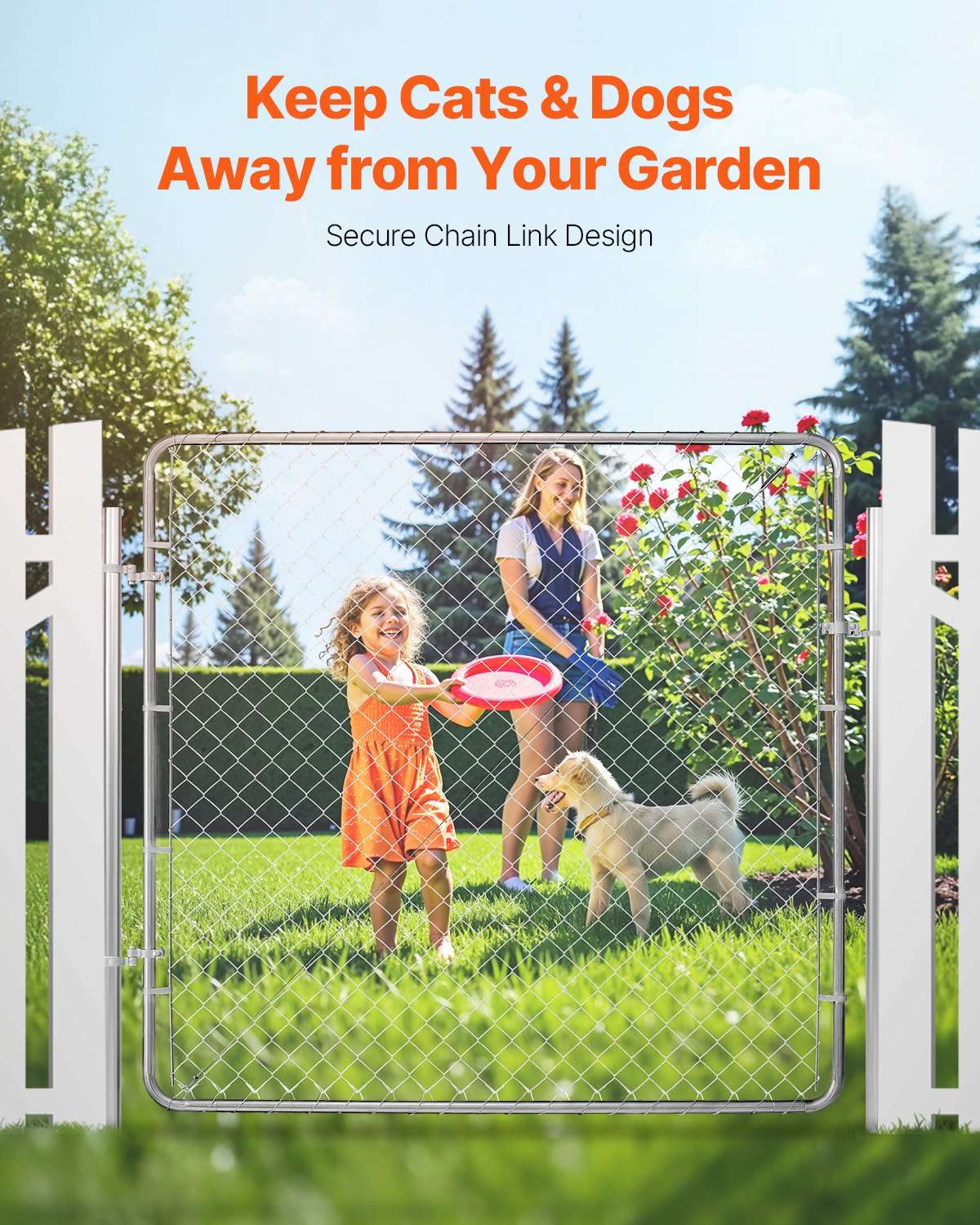 VEVOR Chain Link Fence Gate, 70 x 72 in, Adjustable Chain Link Fence Panel, Fit 3 ft W x 4 ft H Garden Fence Gate Opening, Rust-Resistant Galvanized Fencing Gate for Farm Posts Not Included