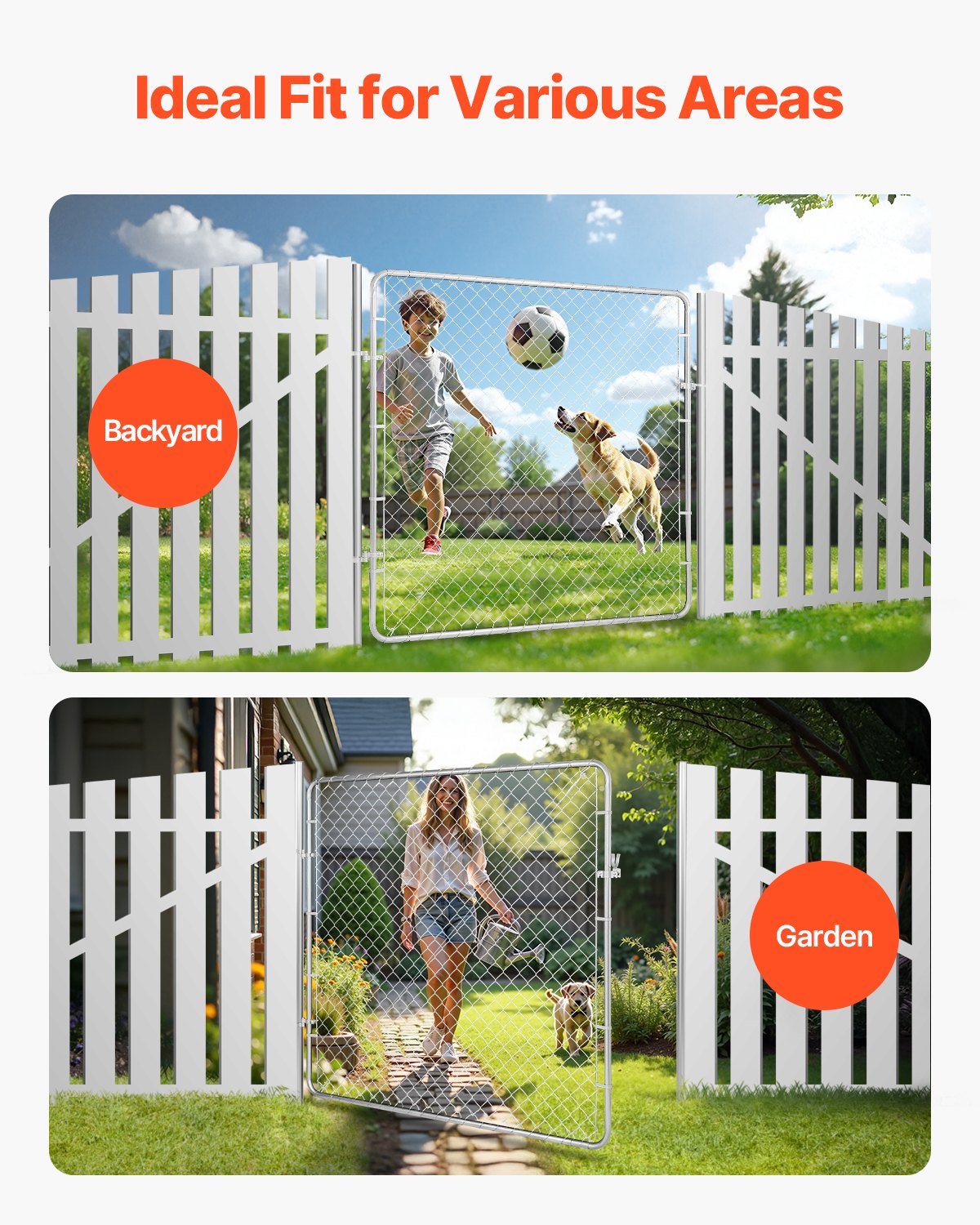 VEVOR Chain Link Fence Gate, 70 x 72 in, Adjustable Chain Link Fence Panel, Fit 3 ft W x 4 ft H Garden Fence Gate Opening, Rust-Resistant Galvanized Fencing Gate for Farm Posts Not Included