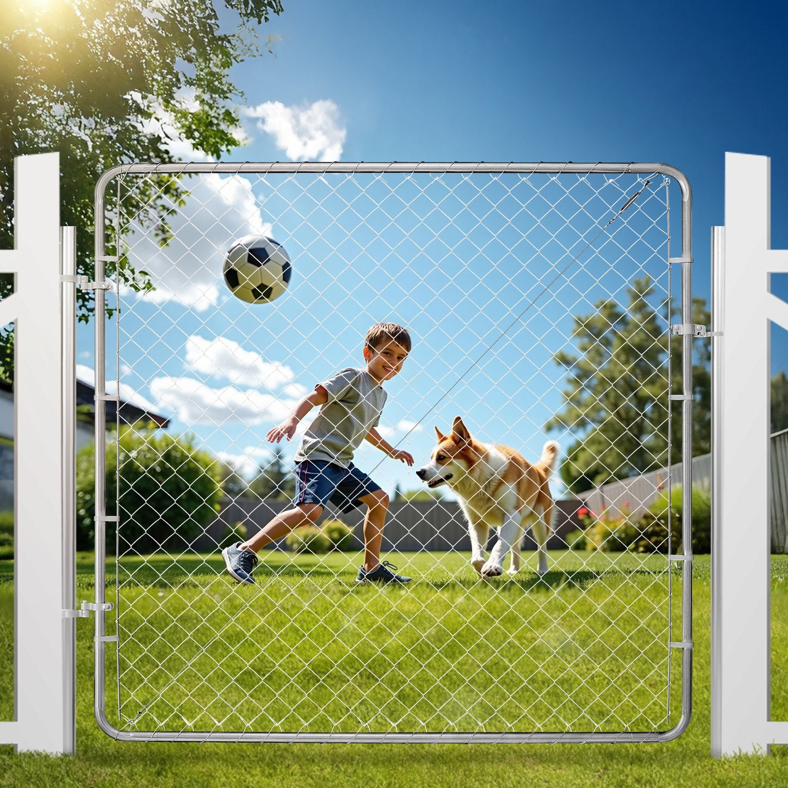 VEVOR Chain Link Fence Gate, 70 x 72 in, Adjustable Chain Link Fence Panel, Fit 3 ft W x 4 ft H Garden Fence Gate Opening, Rust-Resistant Galvanized Fencing Gate for Farm Posts Not Included