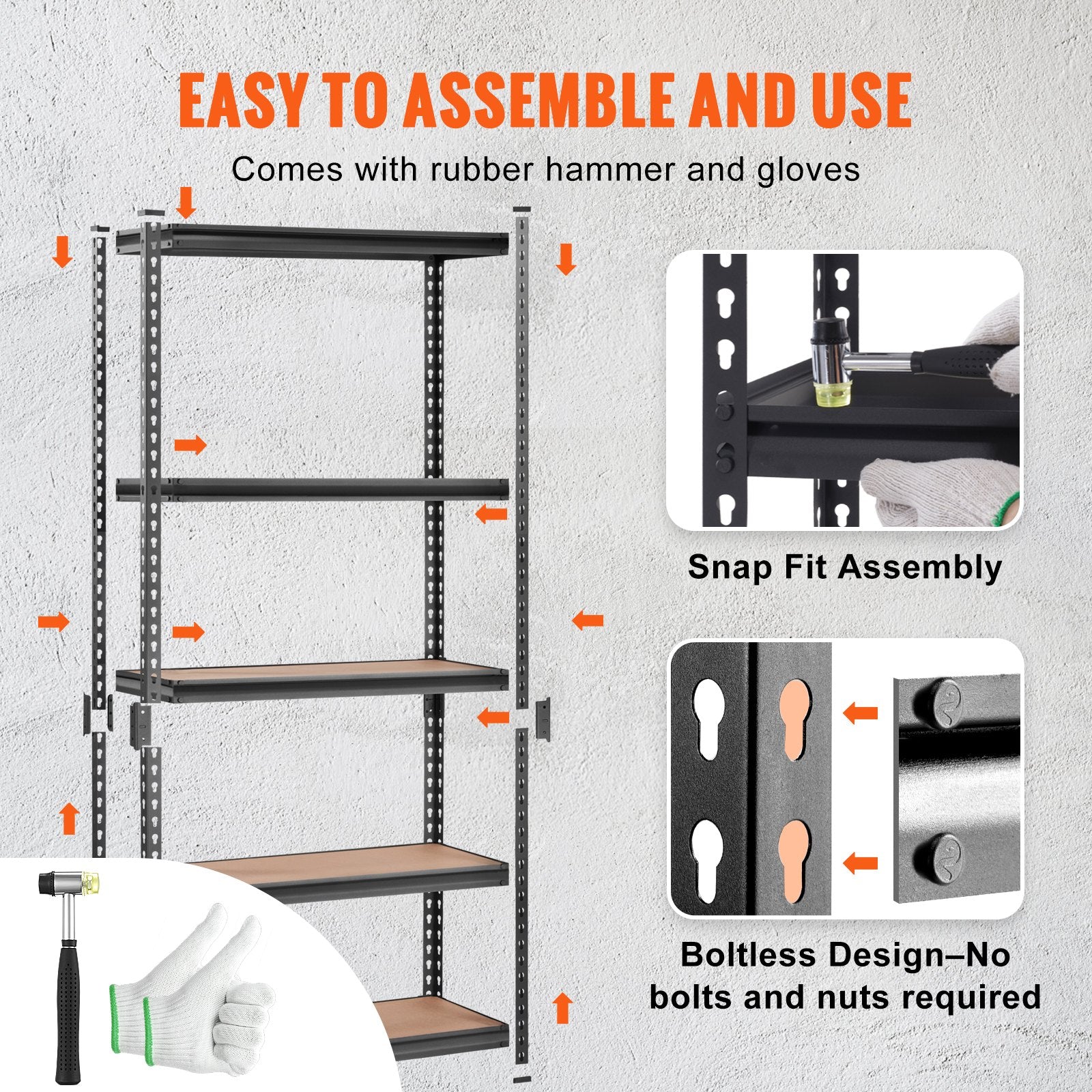 VEVOR Storage Shelving Unit, 5-Tier Adjustable, 907 kg Capacity, Heavy Duty Garage Shelves Metal Organizer Utility Rack, Black, 90L x 45W x 183H cm for Kitchen Pantry Basement Bathroom Laundry Closet