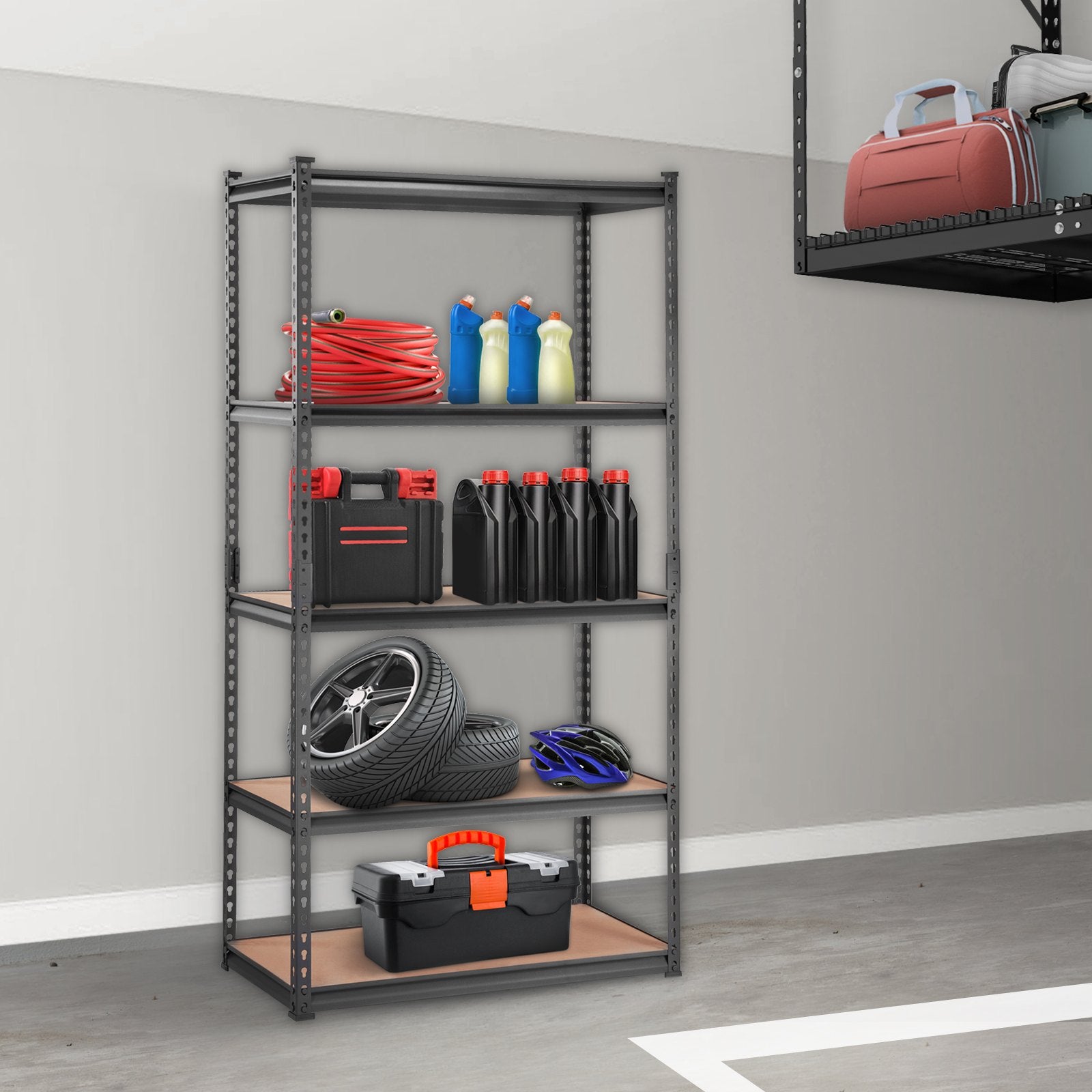 VEVOR Storage Shelving Unit, 5-Tier Adjustable, 907 kg Capacity, Heavy Duty Garage Shelves Metal Organizer Utility Rack, Black, 90L x 45W x 183H cm for Kitchen Pantry Basement Bathroom Laundry Closet