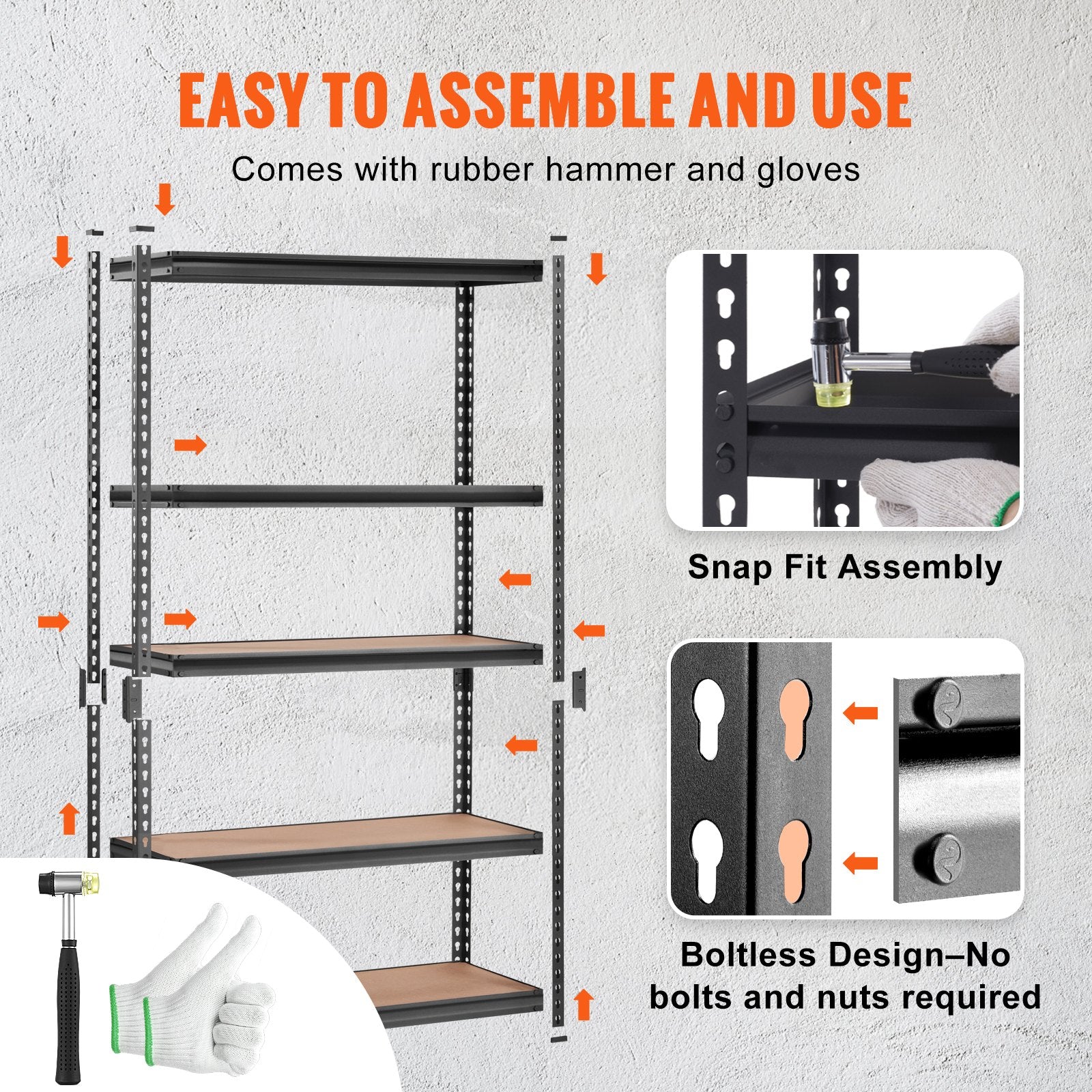 VEVOR Storage Shelving Unit, 5-Tier Adjustable, 907 kg Capacity, Heavy Duty Garage Shelves Metal Organizer Utility Rack, Black, 45D x 122W x 183H cm for Kitchen Pantry Basement Bathroom Laundry Closet