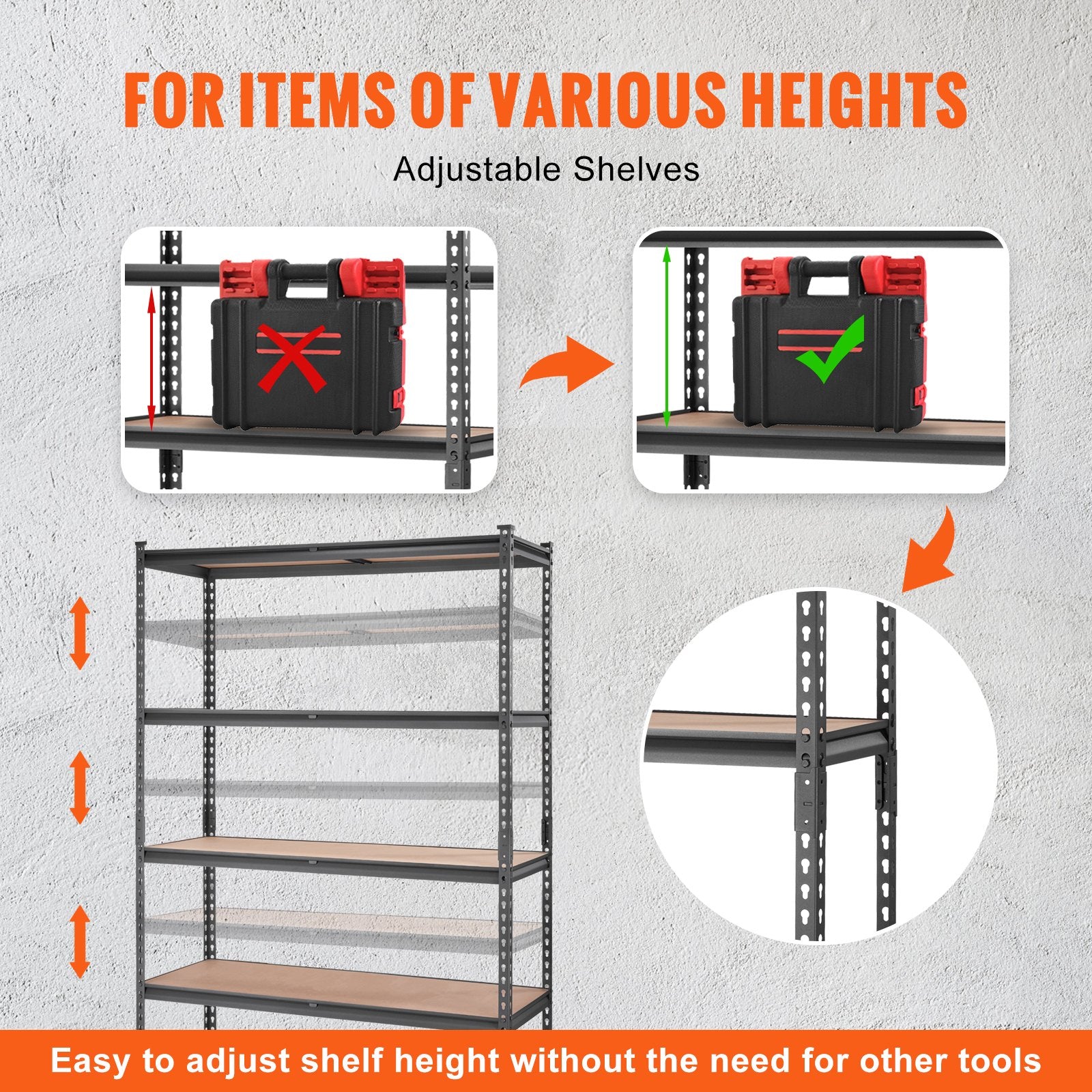 VEVOR Storage Shelving Unit, 5-Tier Adjustable, 907 kg Capacity, Heavy Duty Garage Shelves Metal Organizer Utility Rack, Black, 45D x 122W x 183H cm for Kitchen Pantry Basement Bathroom Laundry Closet