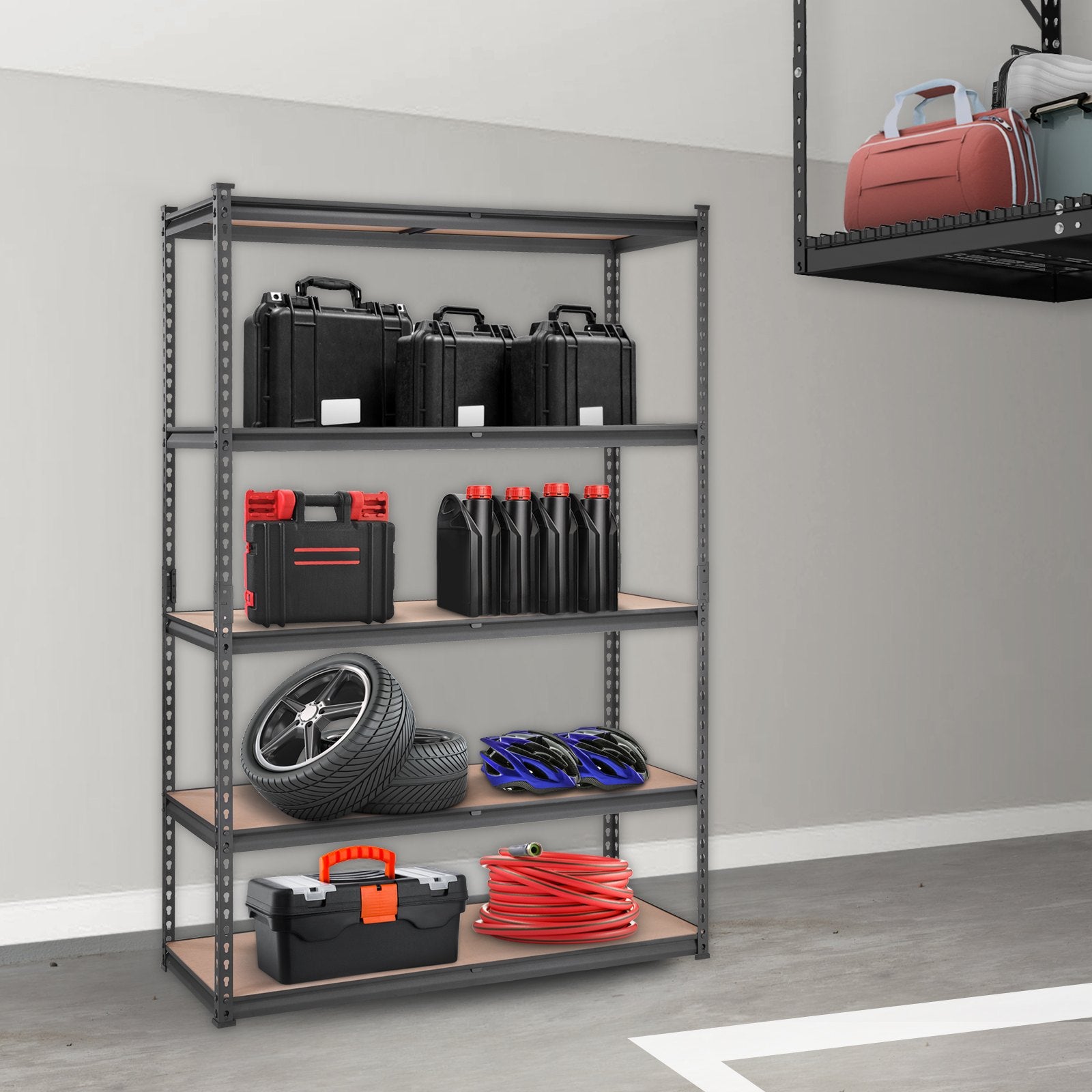 VEVOR Storage Shelving Unit, 5-Tier Adjustable, 907 kg Capacity, Heavy Duty Garage Shelves Metal Organizer Utility Rack, Black, 45D x 122W x 183H cm for Kitchen Pantry Basement Bathroom Laundry Closet