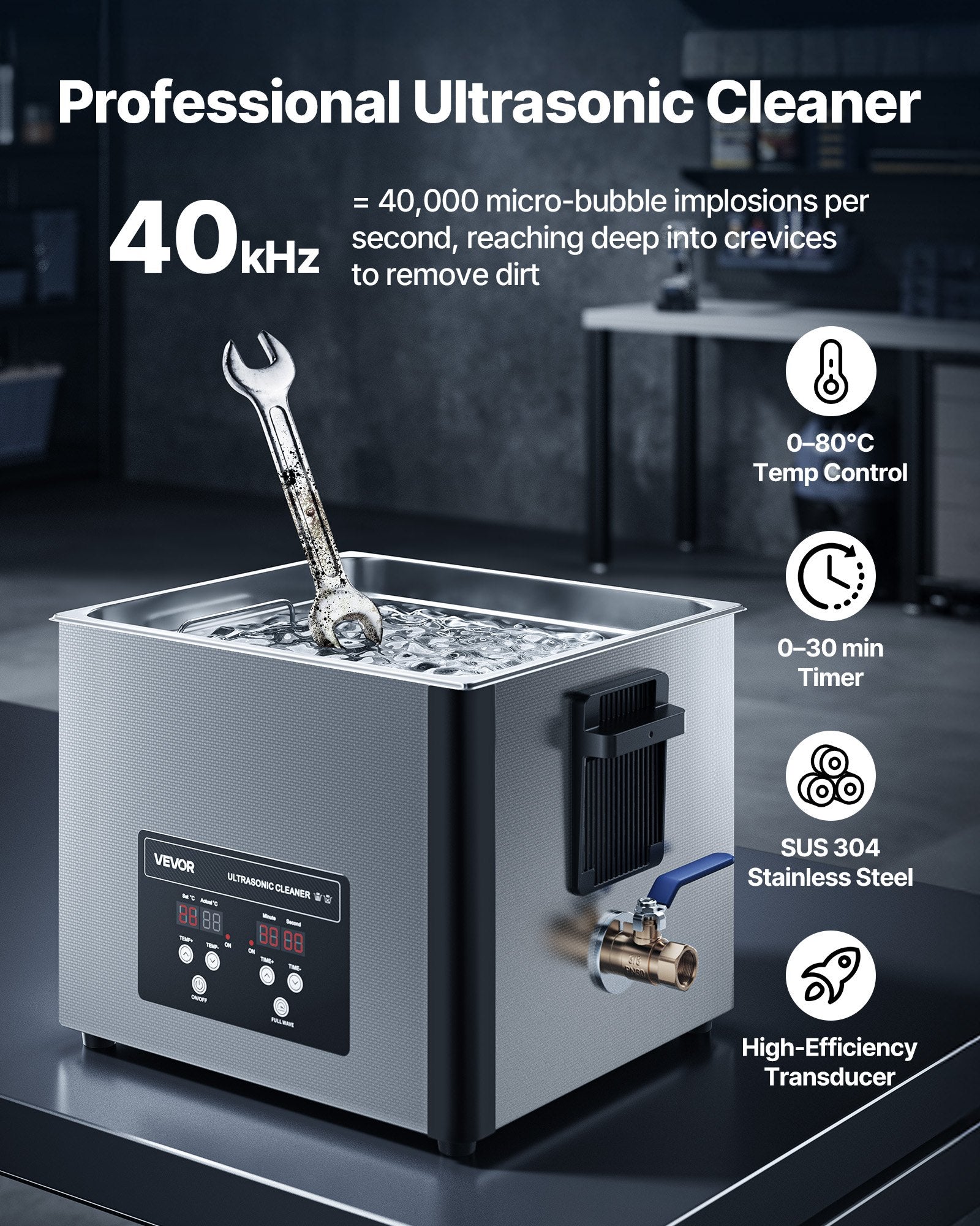 VEVOR 15L Ultrasonic Cleaner, Professional Ultrasonic Cleaner Machine with Cleaning Basket & Digital Display, 240W Stainless Steel 40kHz Industrial Cleaning Machine for Parts, Carburetors, Instruments