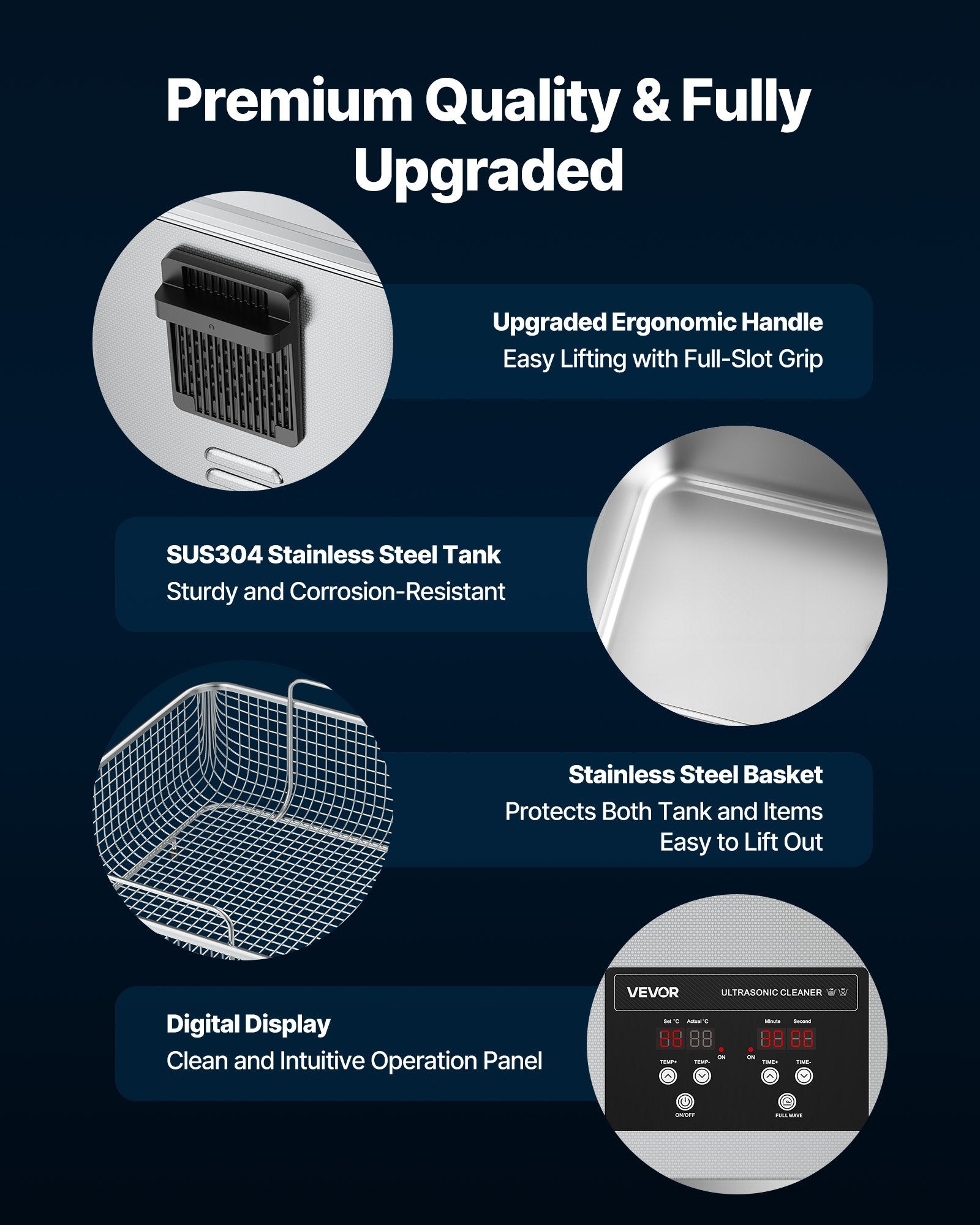 VEVOR 15L Ultrasonic Cleaner, Professional Ultrasonic Cleaner Machine with Cleaning Basket & Digital Display, 240W Stainless Steel 40kHz Industrial Cleaning Machine for Parts, Carburetors, Instruments