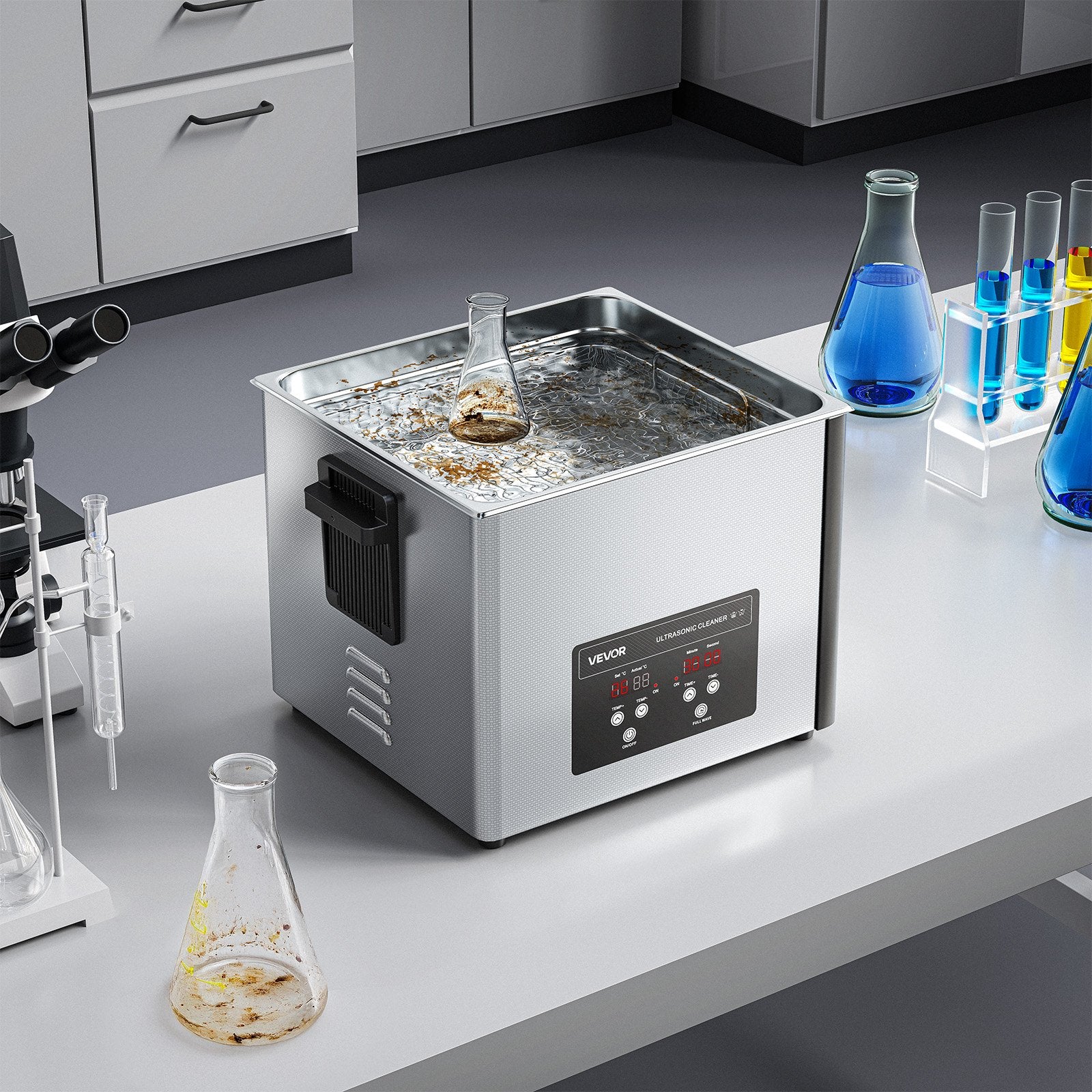 VEVOR 15L Ultrasonic Cleaner, Professional Ultrasonic Cleaner Machine with Cleaning Basket & Digital Display, 240W Stainless Steel 40kHz Industrial Cleaning Machine for Parts, Carburetors, Instruments