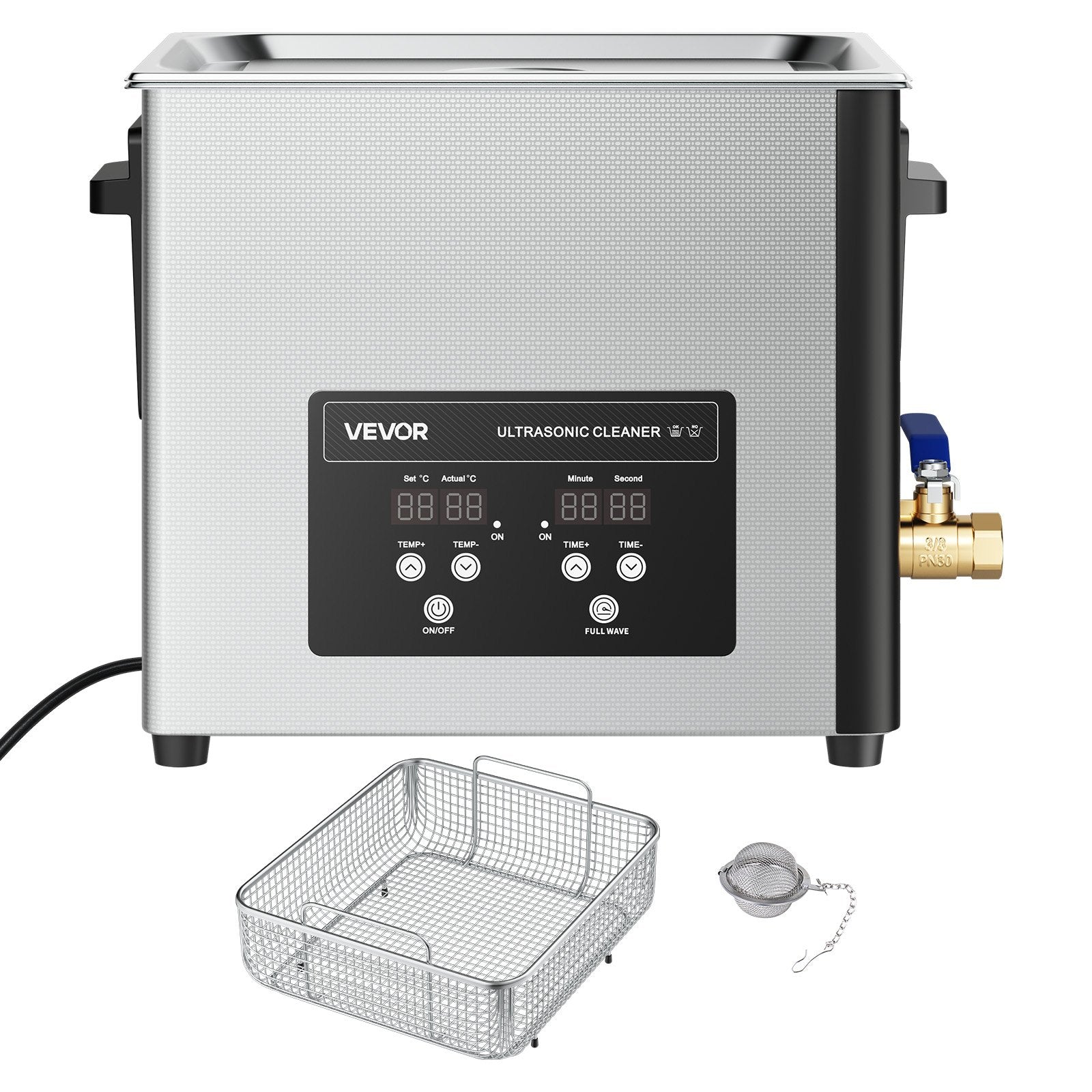 VEVOR 15L Ultrasonic Cleaner, Professional Ultrasonic Cleaner Machine with Cleaning Basket & Digital Display, 240W Stainless Steel 40kHz Industrial Cleaning Machine for Parts, Carburetors, Instruments
