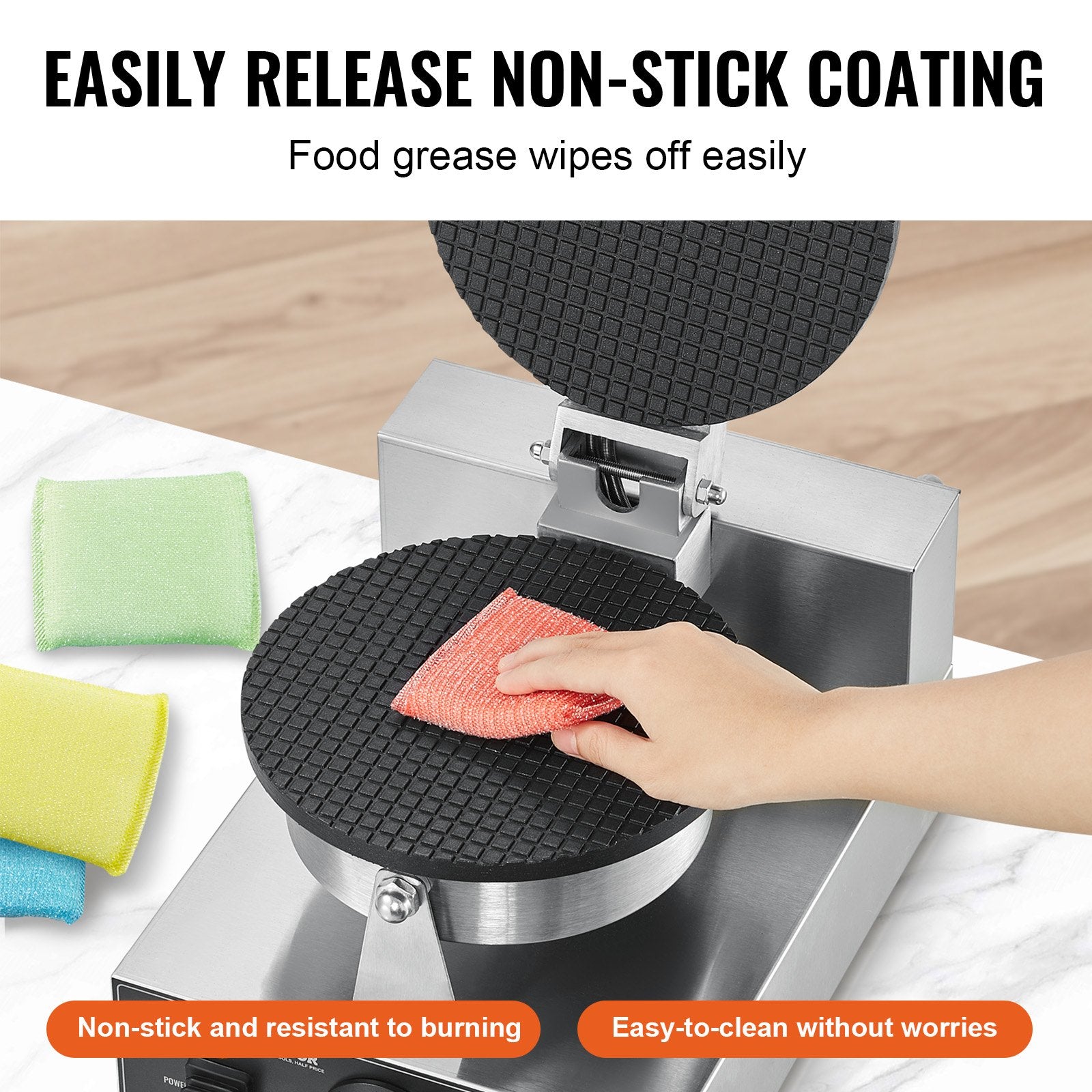 VEVOR Electric Ice Cream Cone Maker, Commercial 1230W Waffle Cone Machine, Non-Stick Stainless Steel Egg Roll Mold, with Temperature and Time Control, Handle, for Restaurant Bakery Snack Bar Family
