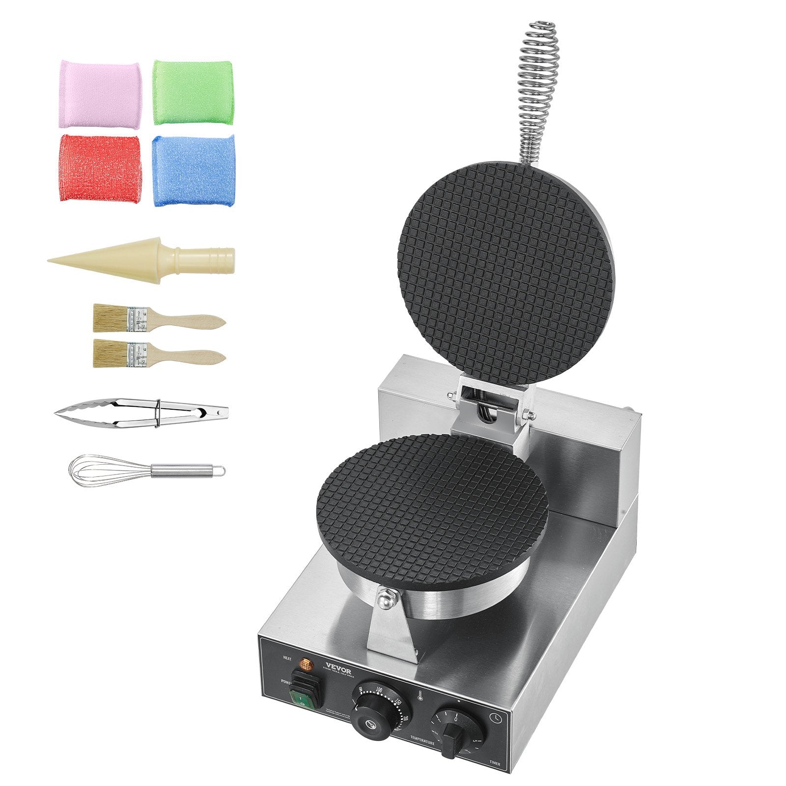 VEVOR Electric Ice Cream Cone Maker, Commercial 1230W Waffle Cone Machine, Non-Stick Stainless Steel Egg Roll Mold, with Temperature and Time Control, Handle, for Restaurant Bakery Snack Bar Family