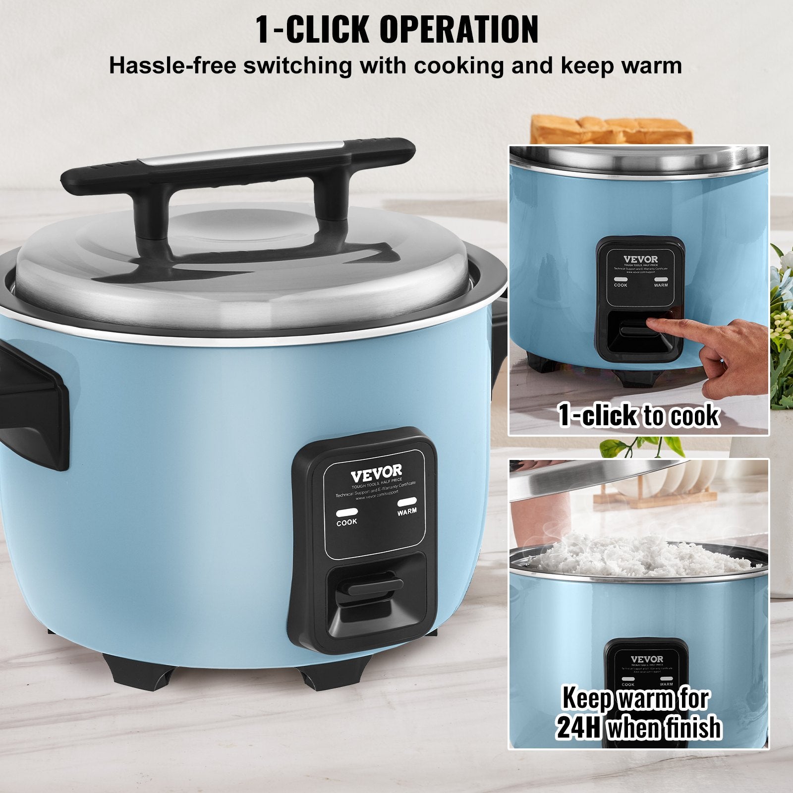 VEVOR Commercial Rice Cooker, 60-Cup Rice Cooker, 13 Liter Large Rice Cooker and Warmer with Nonstick Inner Pot, Fast Cooking and 24-Hour Keep Warm, with Rice Cup and Paddle, for Restaurant