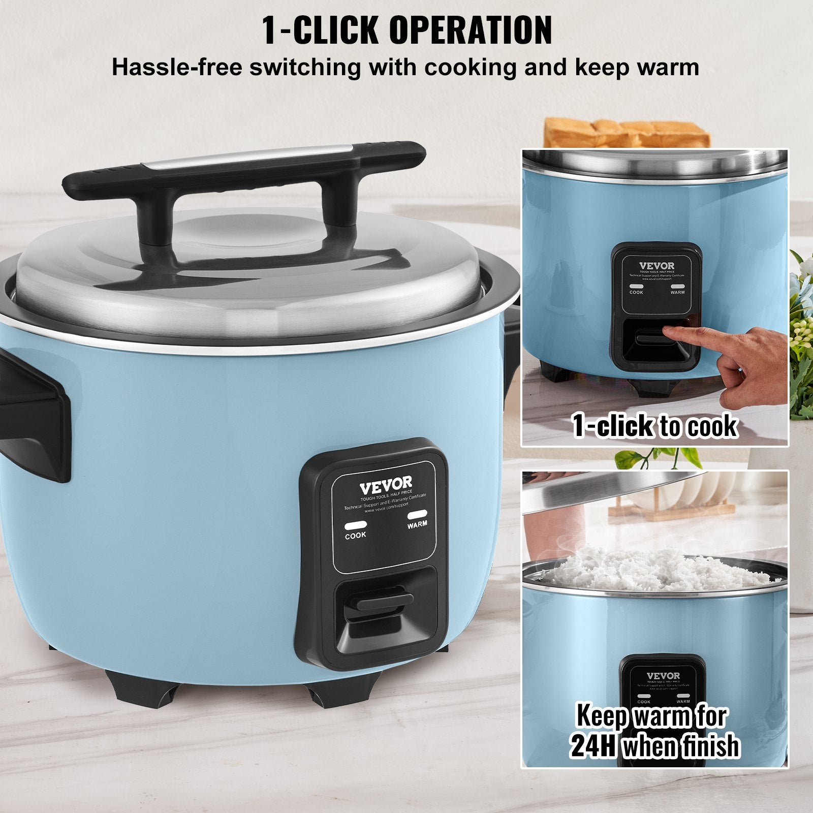 VEVOR Commercial Rice Cooker, 40-Cup Rice Cooker, 8 Liter Large Rice Cooker and Warmer with Nonstick Inner Pot, Fast Cooking and 24-Hour Keep Warm, with Rice Cup and Paddle, for Restaurant