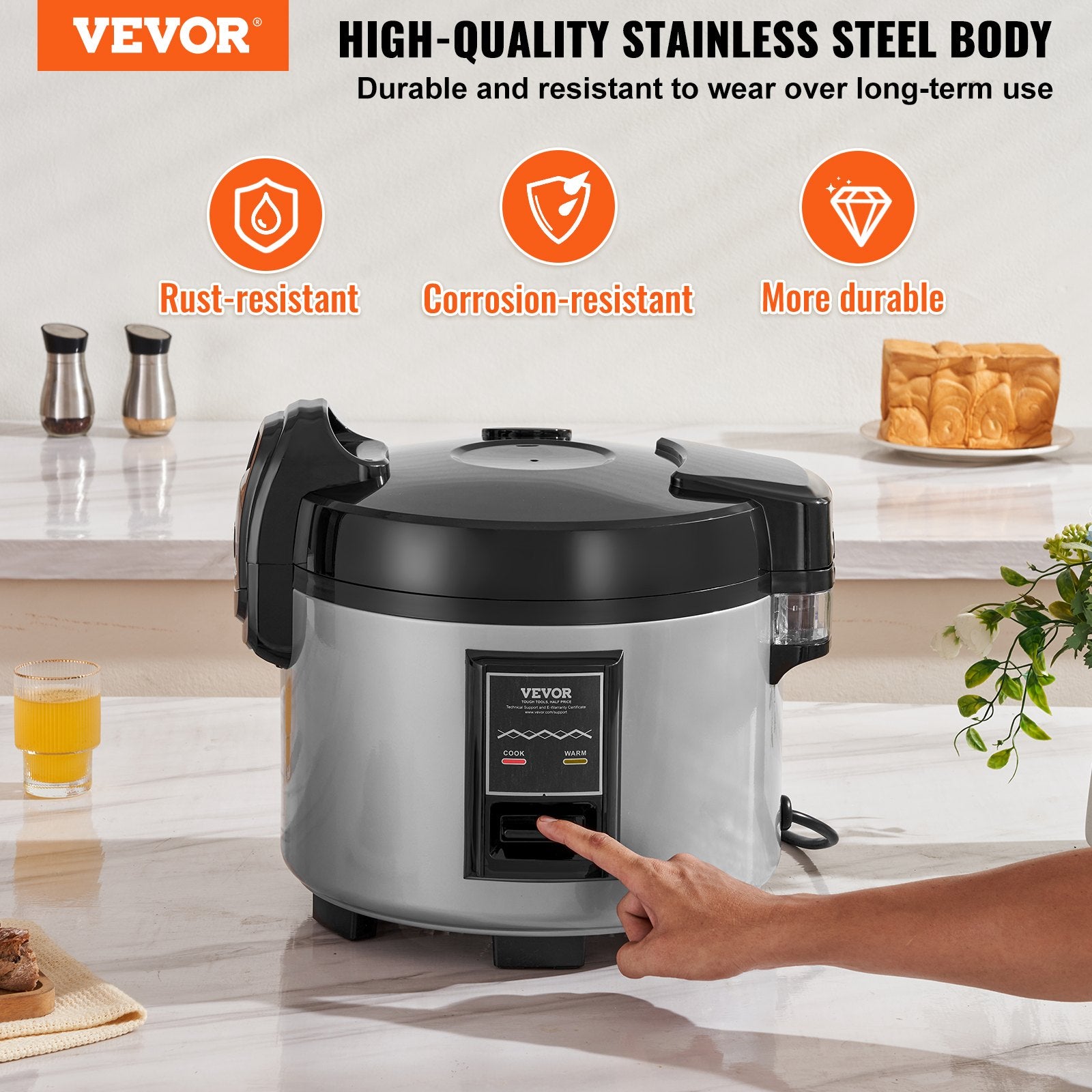 VEVOR Commercial Rice Cooker, 70-Cup Rice Cooker, 15 Liter Large Rice Cooker and Warmer with Nonstick Inner Pot, Fast Cooking and 12-Hour Keep Warm, with Rice Cup and Paddle, for Restaurant